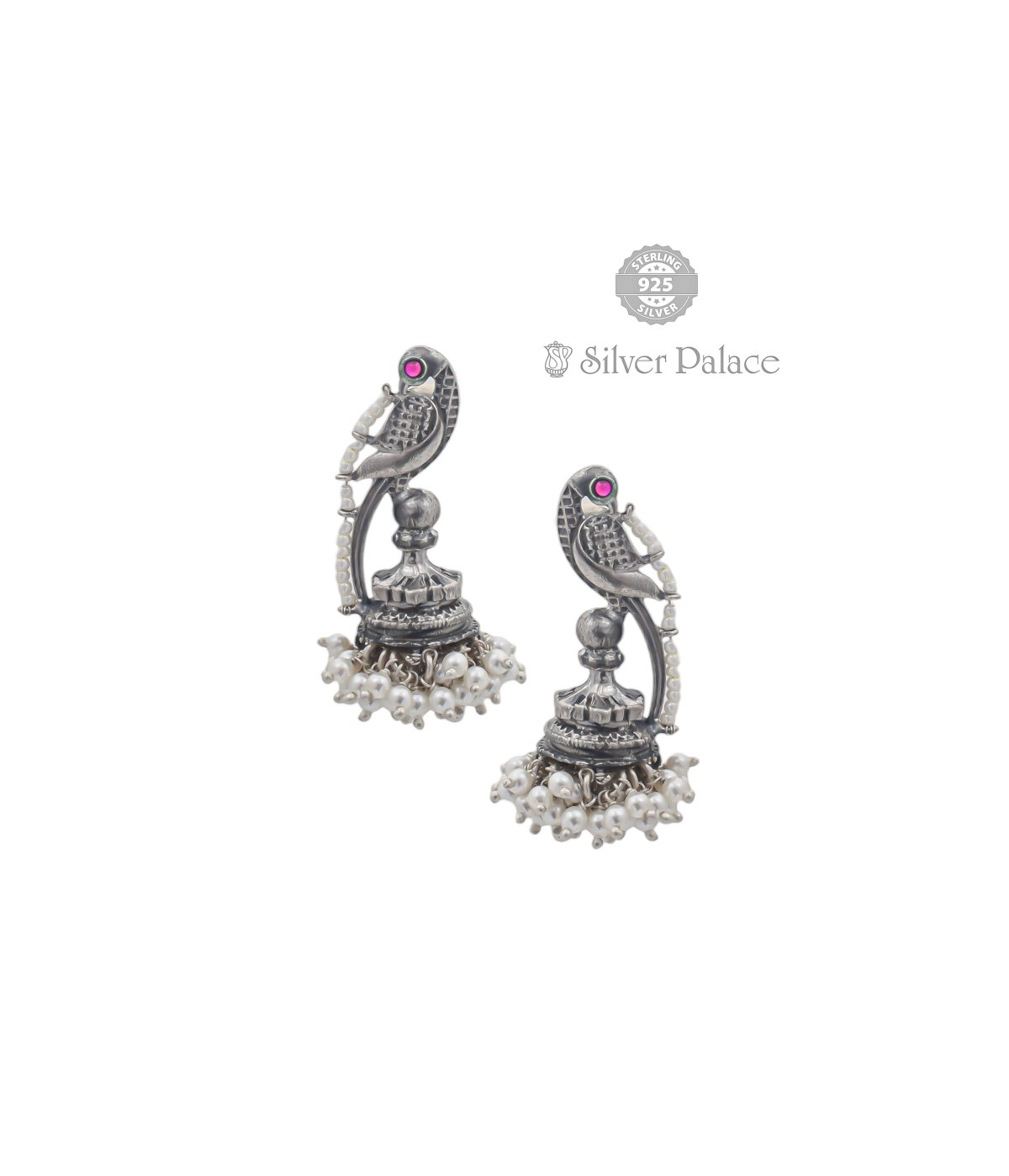 925 STERLING SILVER TRISHE COLLECTION PARROT DESIGN WITH PEARL JHUMKAA FOR WOMEN