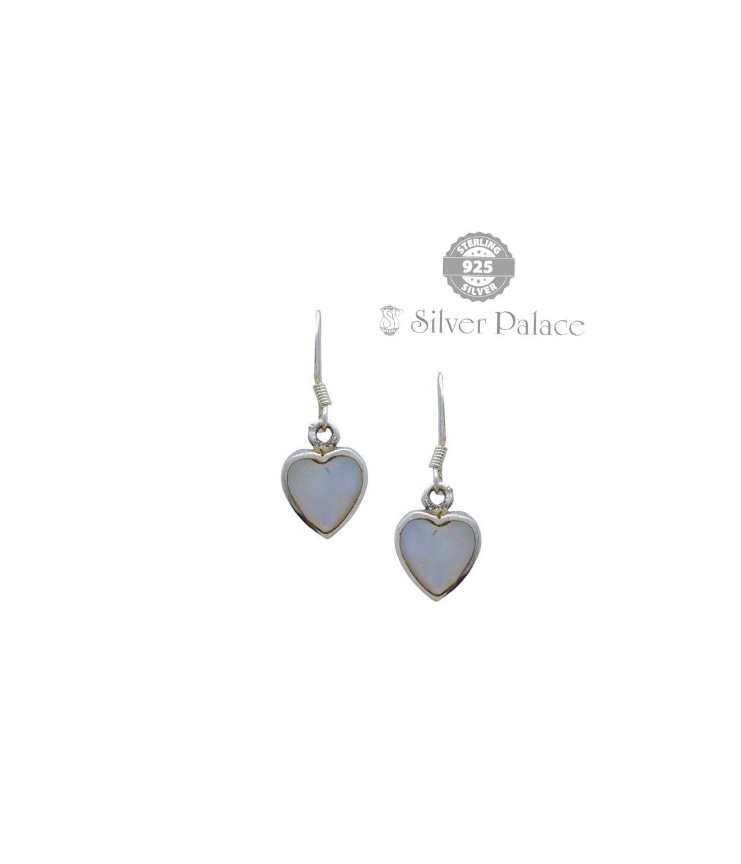 92.5 Sterling Silver Trishe Collection Mother of Pearl Heart Dangle Earrings