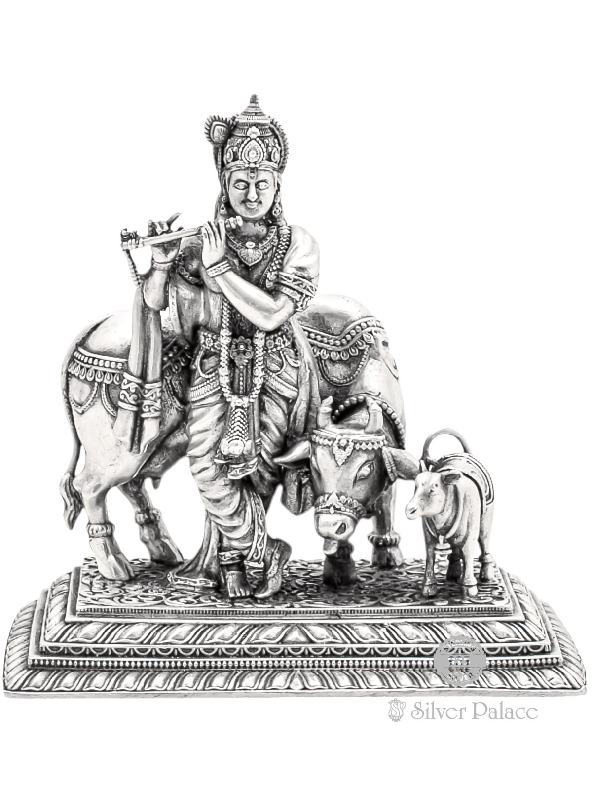 ANTIC FINISH 925 SILVER STANDING KRISHNA WITH GOMATHA  IDOL