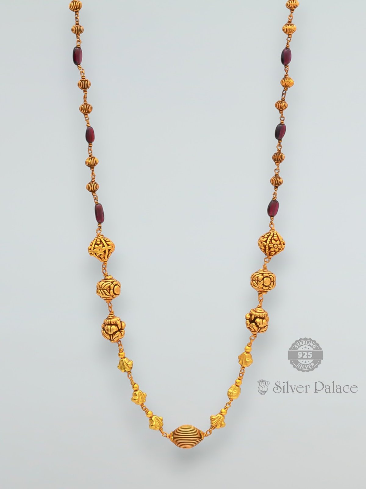 925 SILVER GOLD POLISHED BEADS AND RED STONE MALAA ANITE COLLECTION 