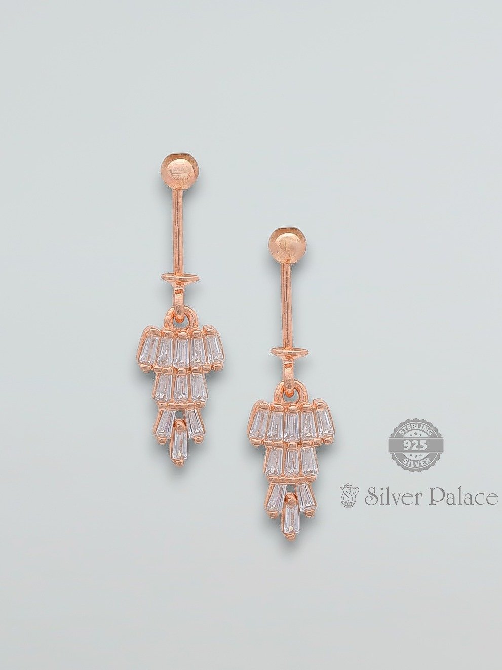 925 SILVER ROSE GOLD WHITE STONES HANGING EARRING FOR GIRLS SHEYA COLLECTION 