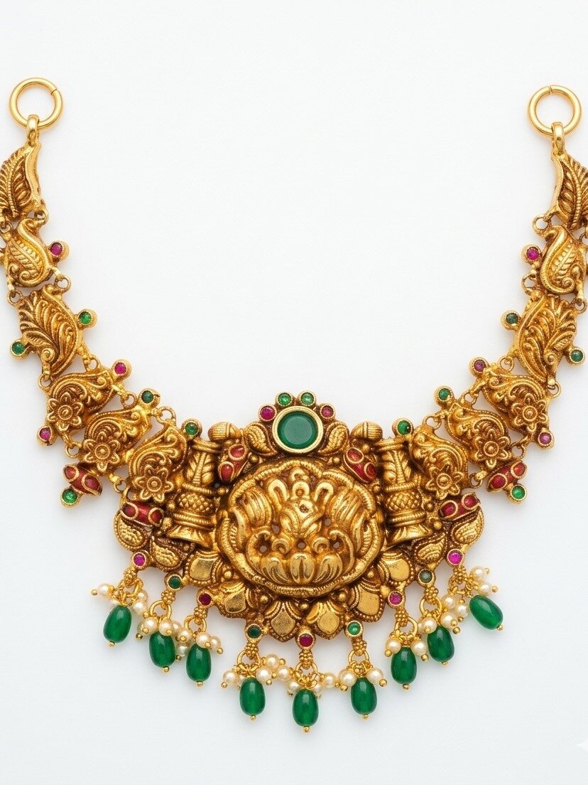 925 STERLING SILVER ANITE COLLECTION GOLD POLISHED GREEN STONE STUDDEED NECKLACE FOR WOMEN