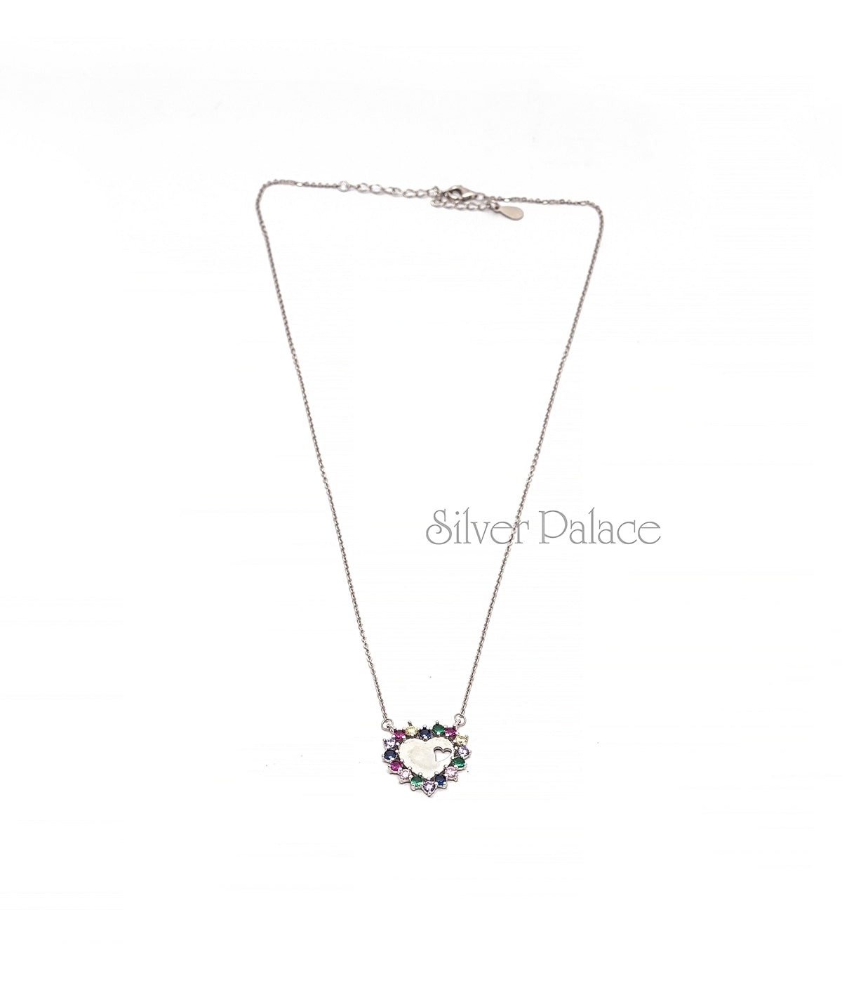MULTICOLUR STONE STUDDED HOLLOW HEART SHAPE PENDANT WITH CHAIN LW