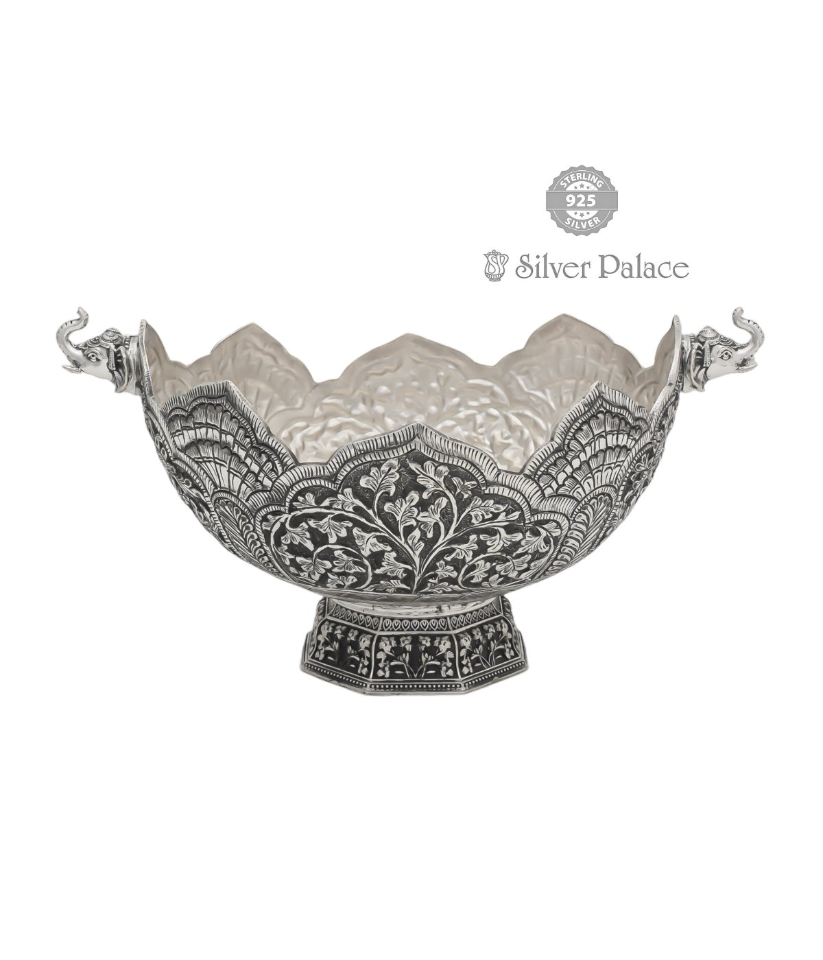 925 OXIDISED SILVER FLOWER ELEPHANT BOWL FOR POOJA PURPOSE 