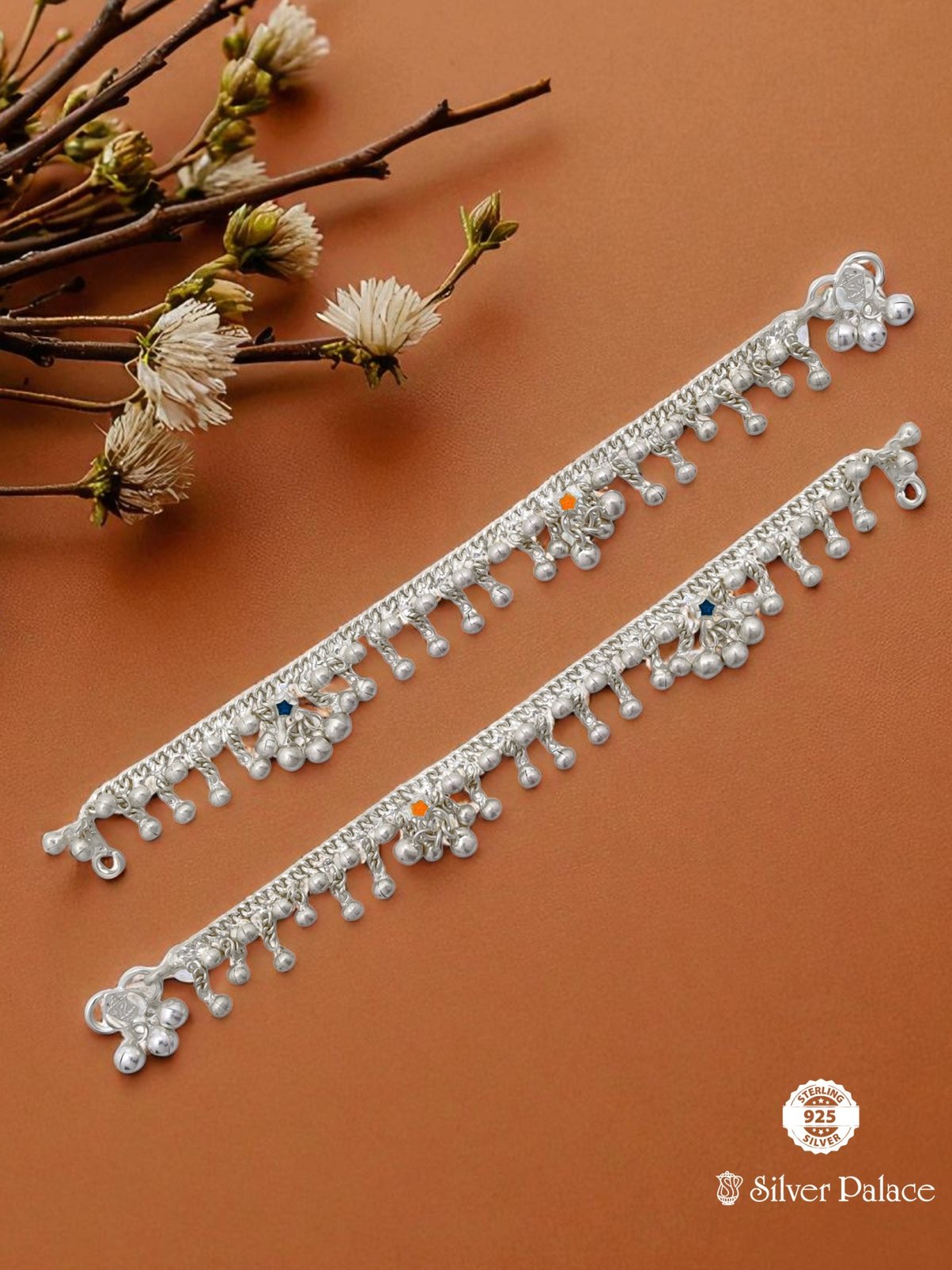 SILVER HANGING BEADS DESIGN ANKLETS FOR KIDS ARJITA COLLECTION 