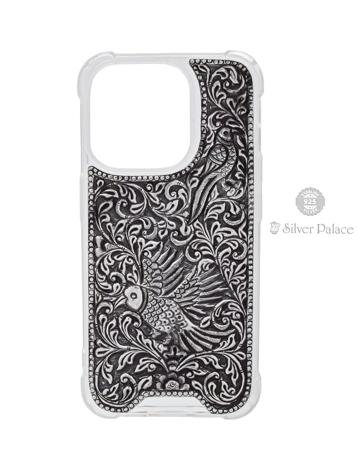 925 STERLING SILVER BIRDS ENGRAVED PHONE CASE FOR IPHONE 15 PRO