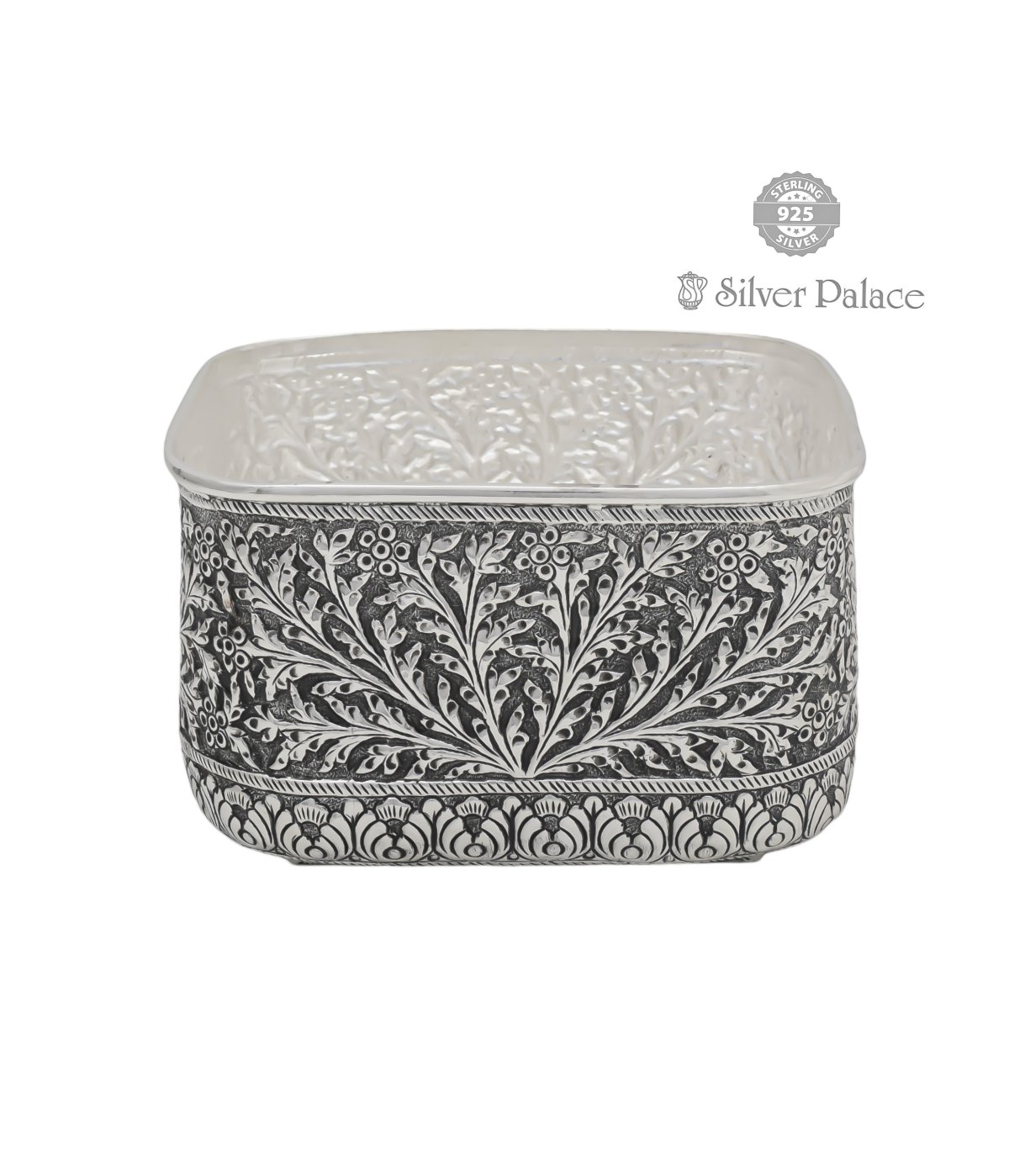 925 OXIDISED SILVER HAND CRAFTED SQUARE CUTWORK BOWL 