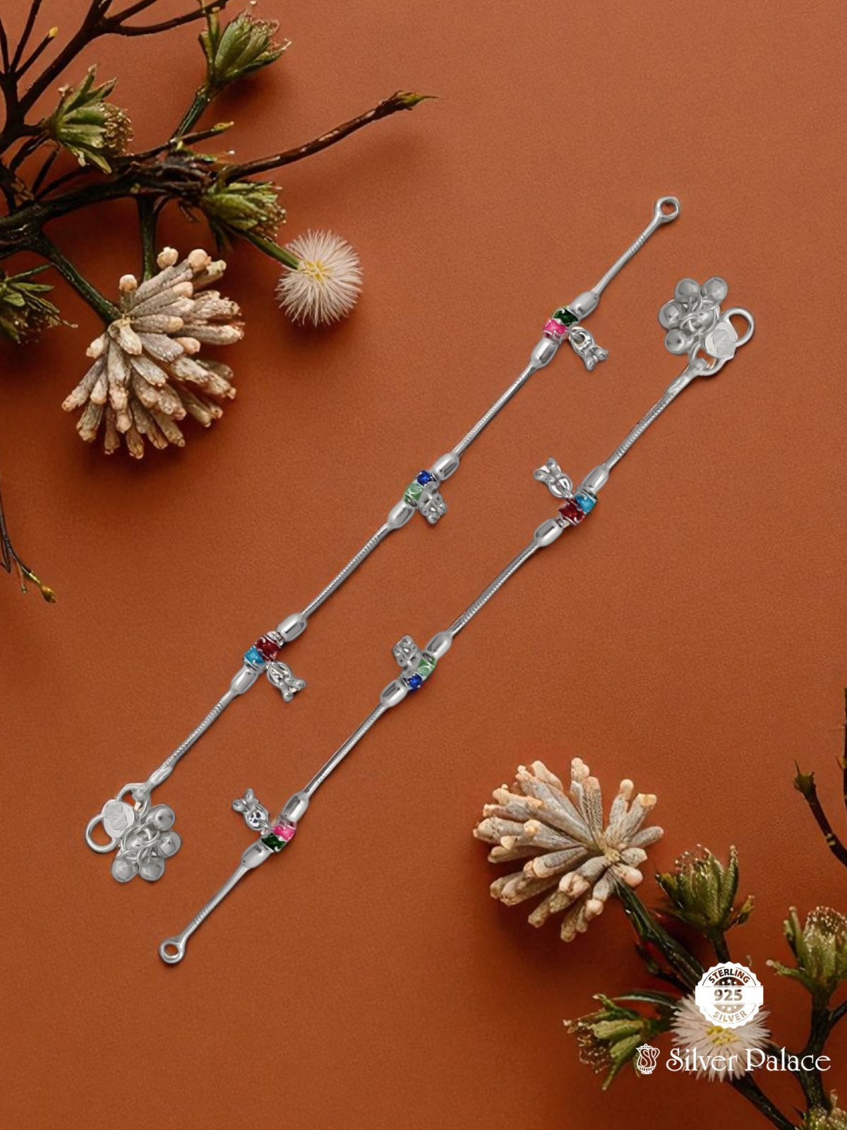 SILVER BEADS WITH ENAMEL ANKLETS FOR KIDS ARJITA COLLECTION