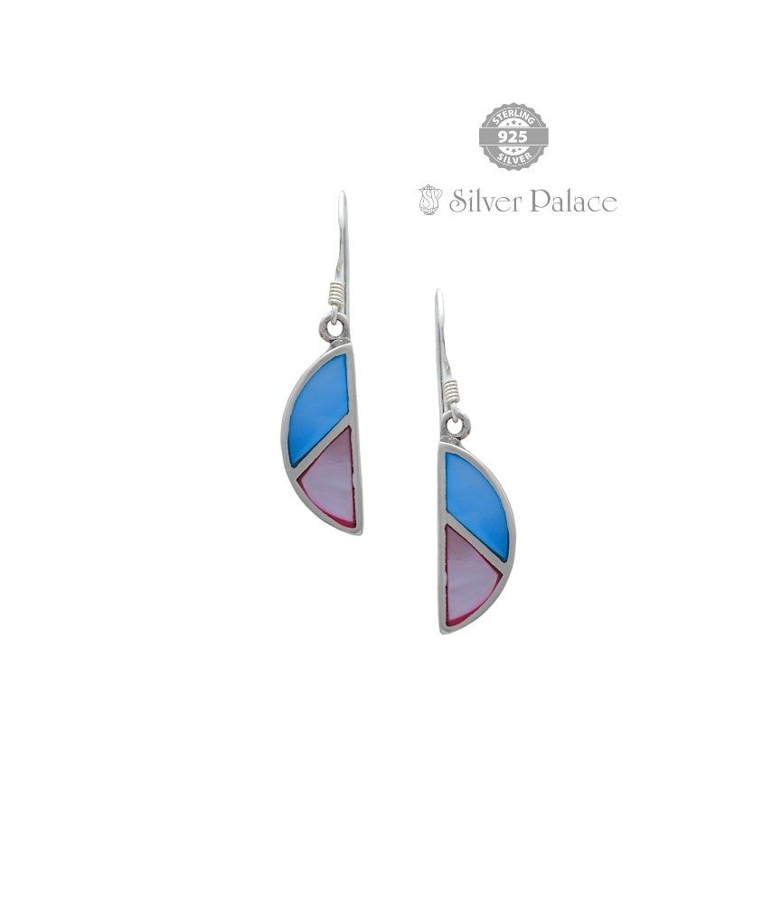 925 Silver Trishe Collection Pink & Blue MOP Stud With Half Circle Earrings For Party Wear 