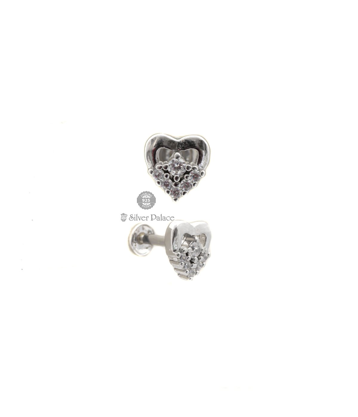 925 Silver Titsy Bitsy Collection Solitaire Heart Design Studs Earrings for Women & Girls