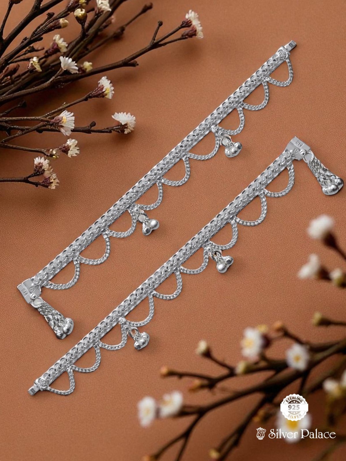 SILVER BEADS WITH HANGING CHAIN ANKLETS FOR KIDS ARJITA COLLECTION 