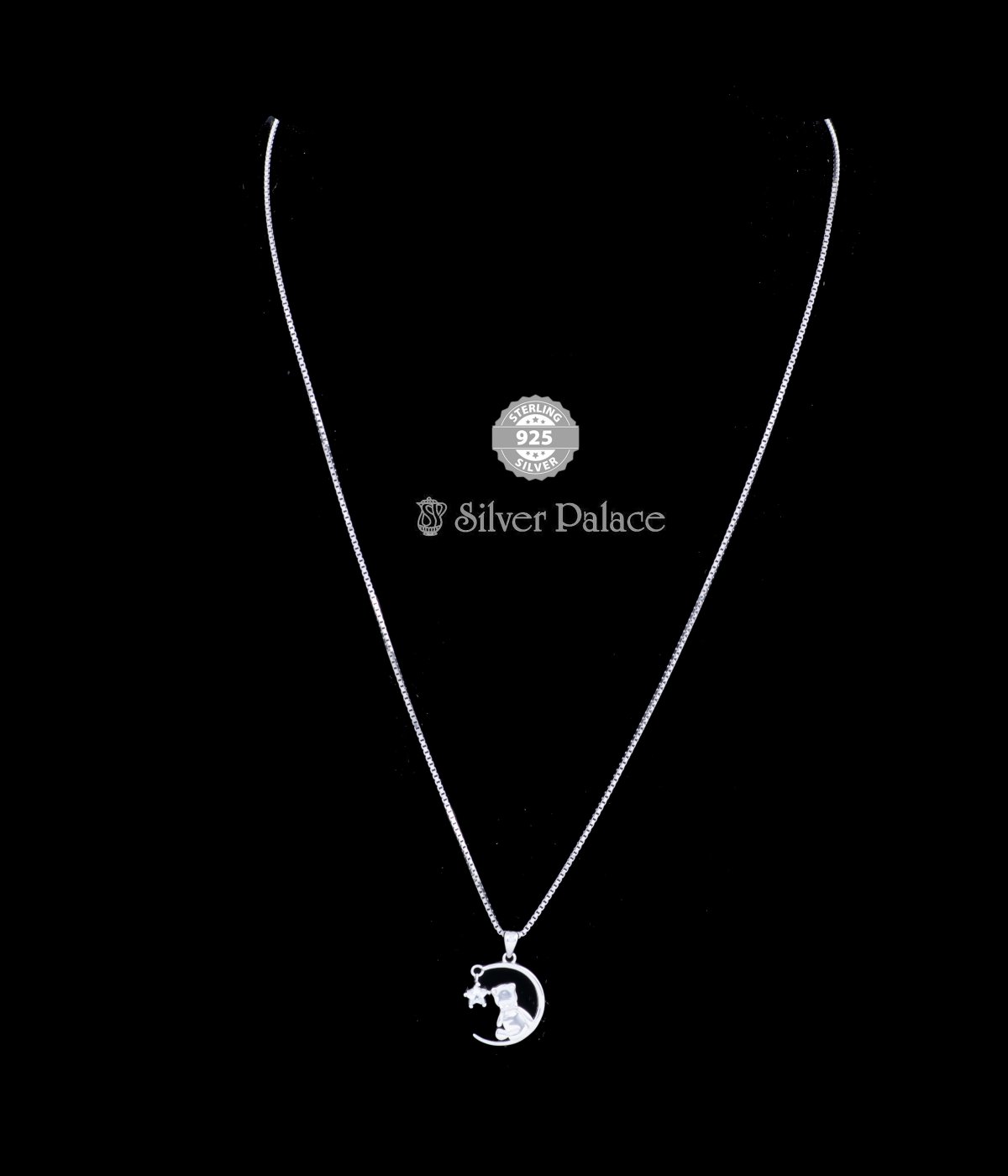 925  Sterling Silver Cat Moon Love Necklace Chain for Girls