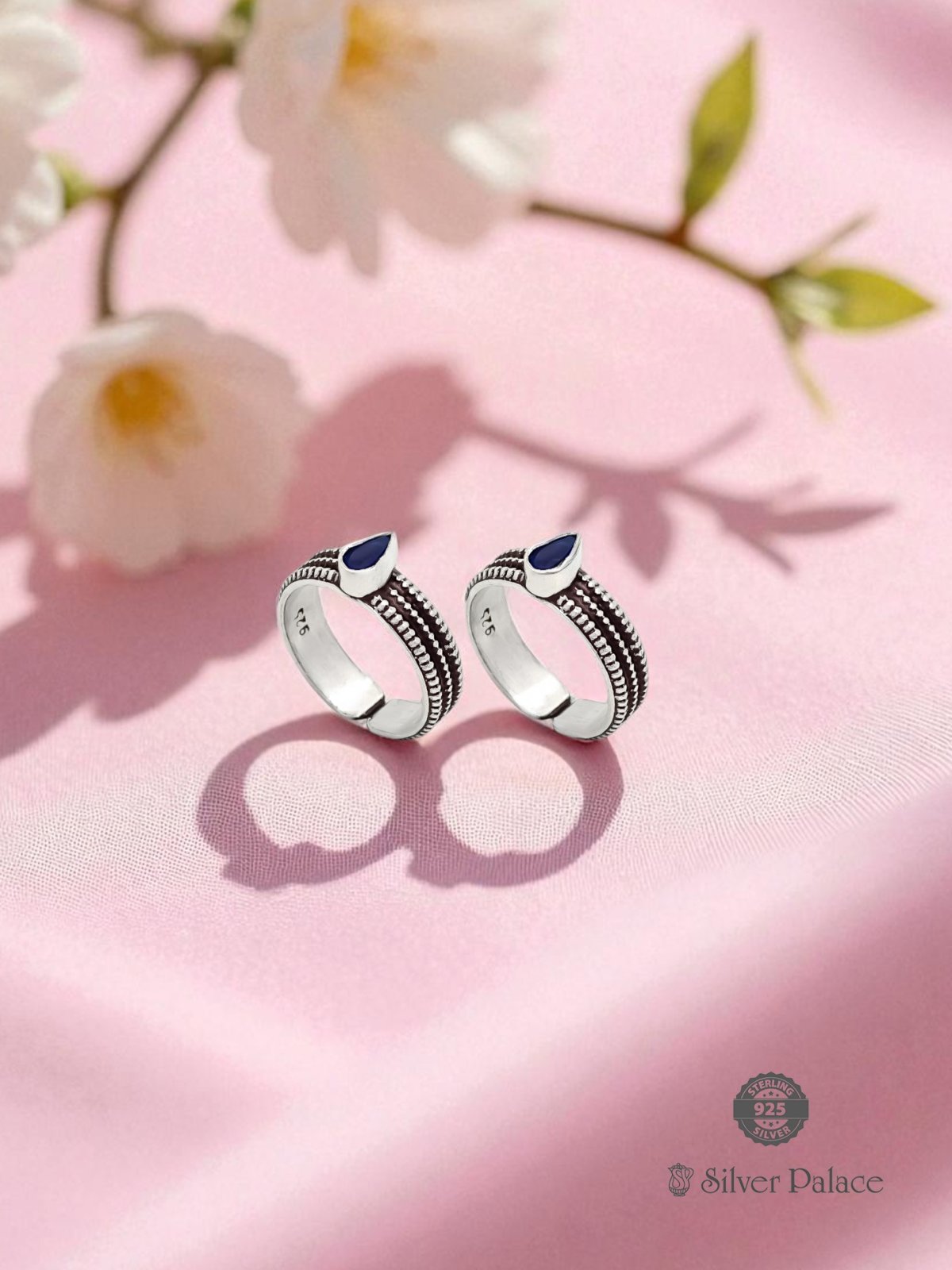 925 OXIDISED SILVER BLUE STONE TOE RING FOR WOMEN NEETH COLLECTION 