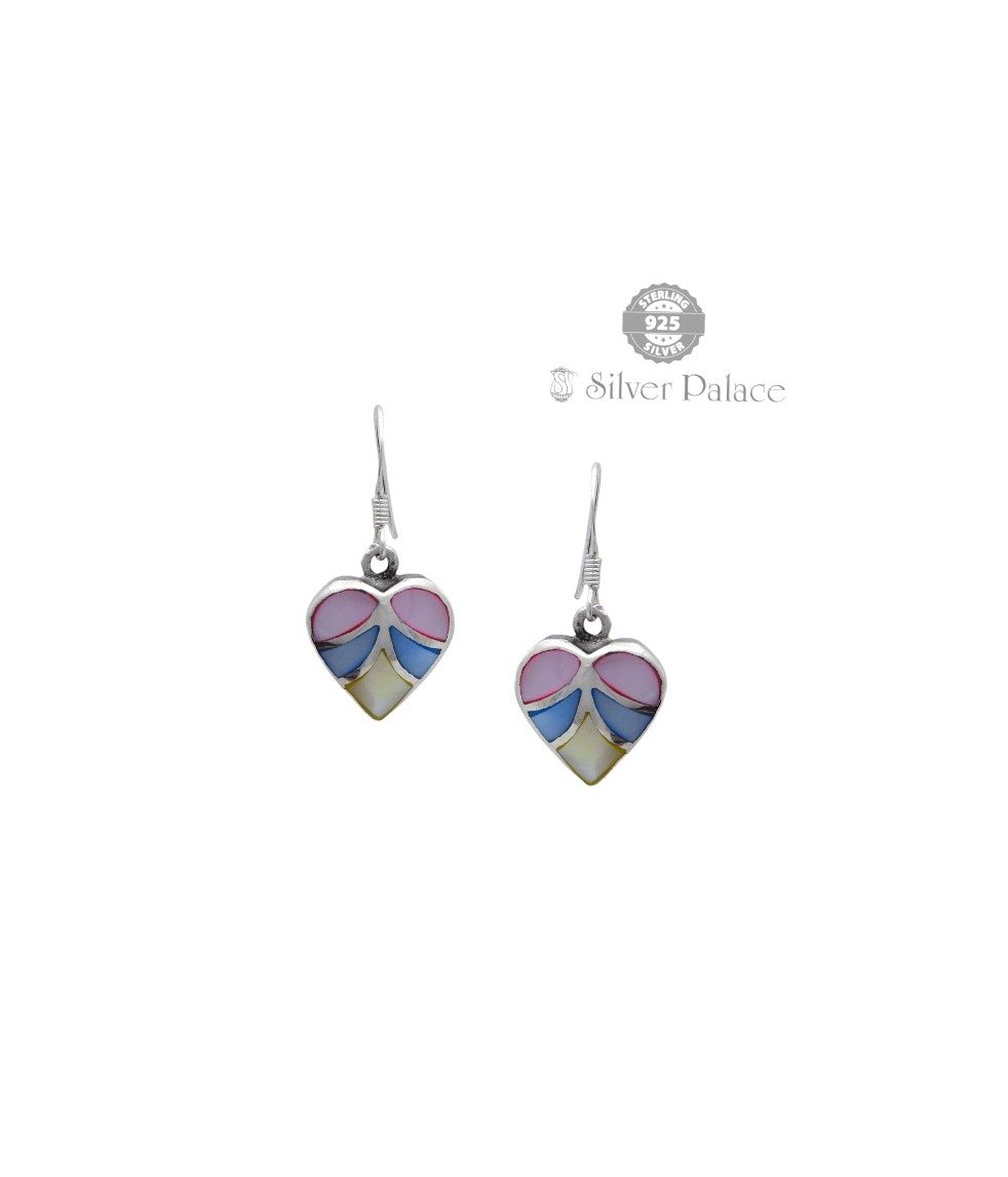 925 SILVER TRISHE COLLECTIONS HEART DESIGN  MOP MULTI-COLORED EAR STUDS FOR PARTY WEAR