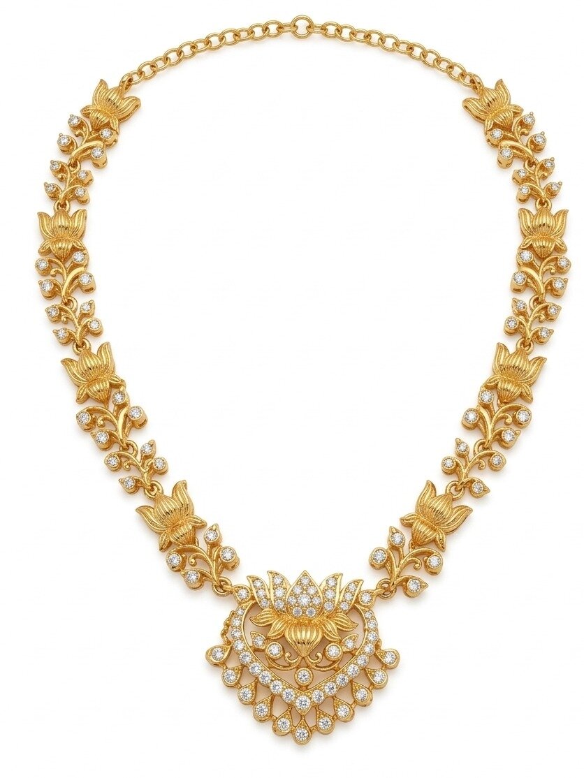 925 SILVER GOLD POLISHED FLORAL DESIGN EARRING & NECKLACE SET FOR GIRLS ANITE COLLECTION 