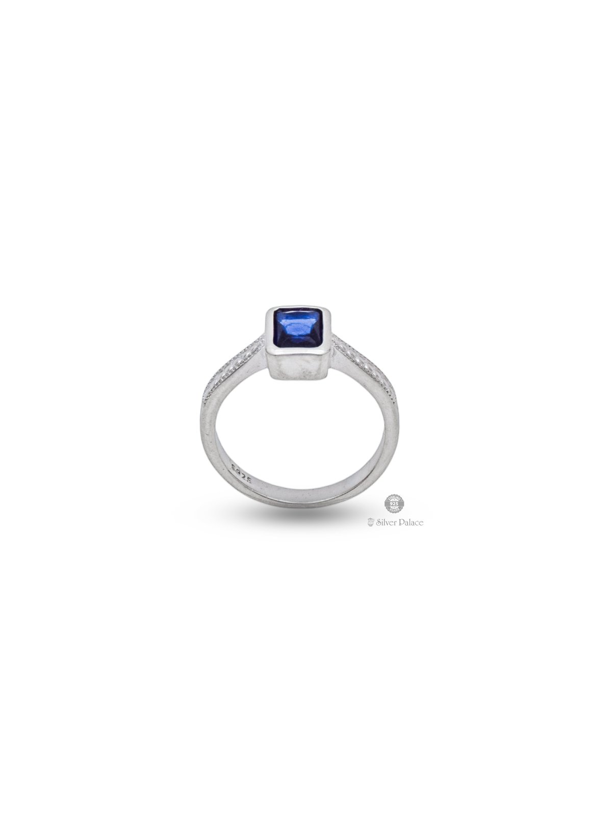 925 Sterling Silver Dotted Design Blue Stone Rashi Ring Unisex - Silver ...