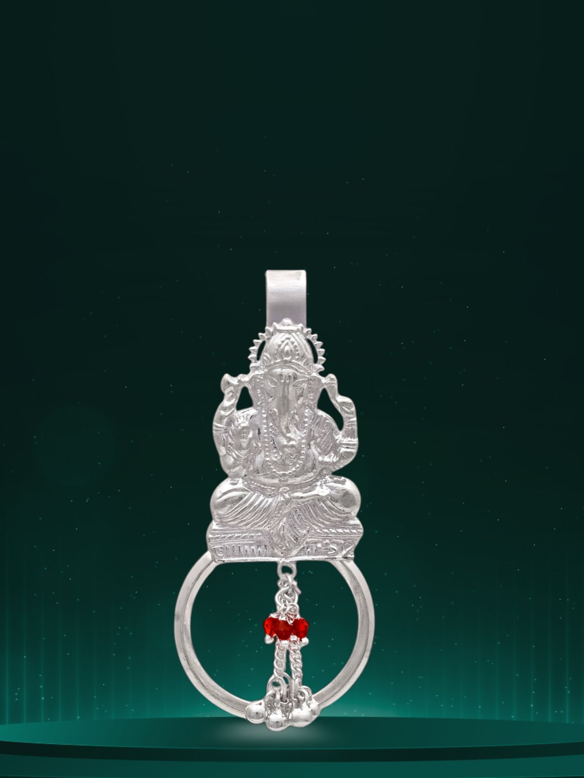 925 PURE SILVER GANESH MOTIF HIP KEY RINGS WITH SILVER BEADS FOR LADIES