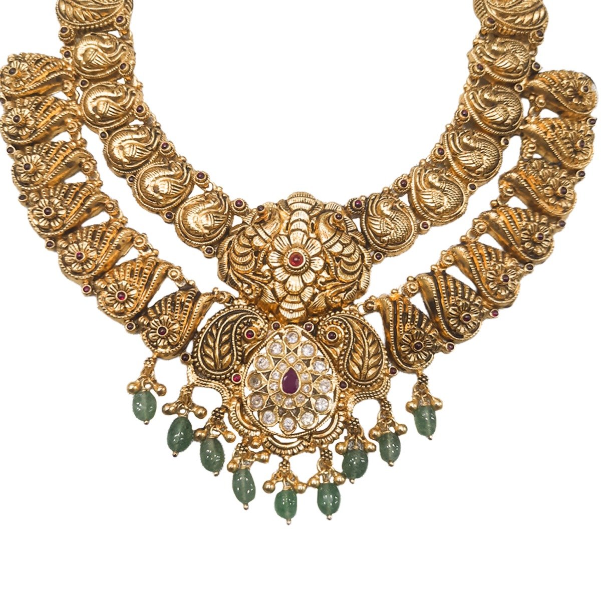 Gold Pleated White Green Necklace Two Tier Gold Plated White Green ...