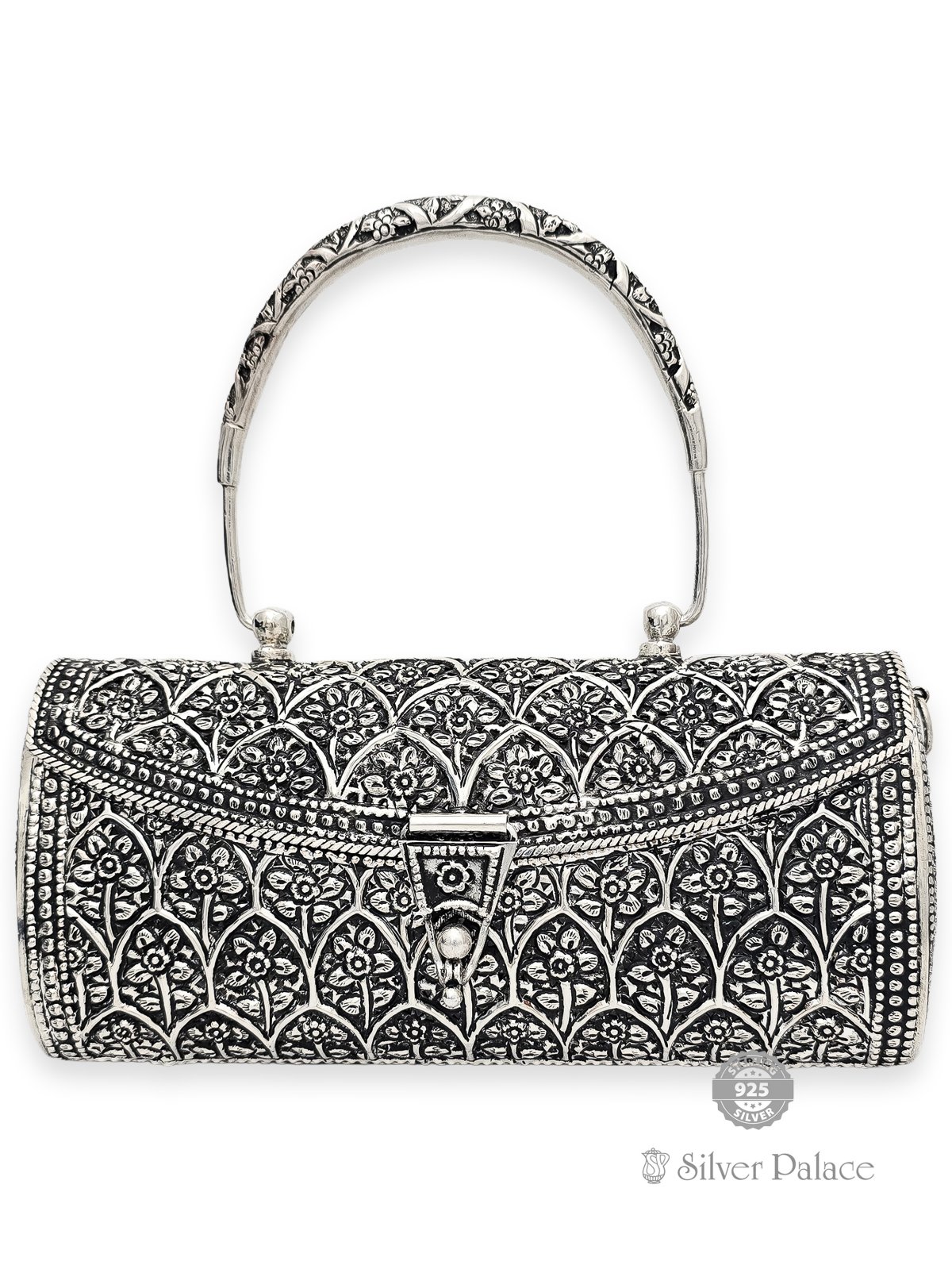 925 OXIDISED SILVER FLORAL NAGAS DESIGN PURSE FOR WOMEN 