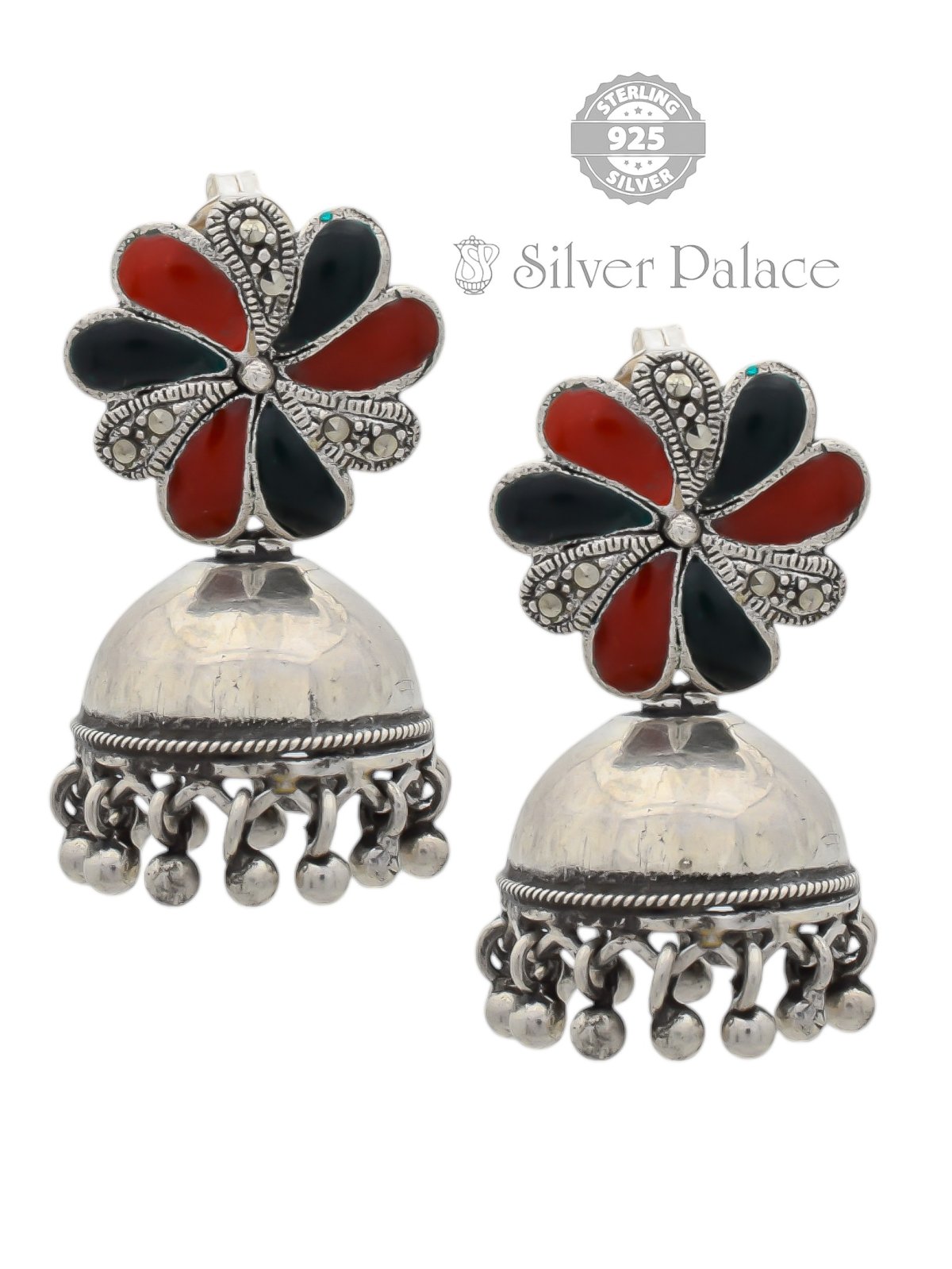 92.5 OXIDISED FLORAL DESIGN SILVER JHUMKA FOR GIRLS MANNJ COLLECTION