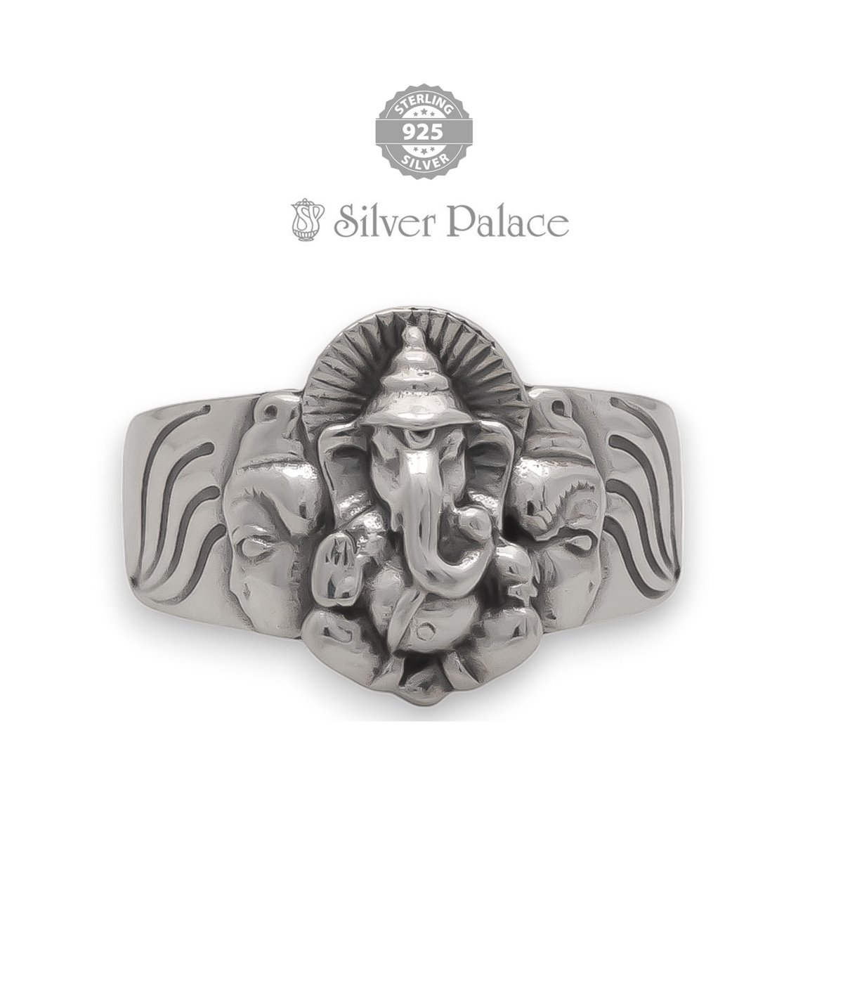 92.5 OXIDIZED SILVER  Divine Collections  Ganesha Design MEN RING 