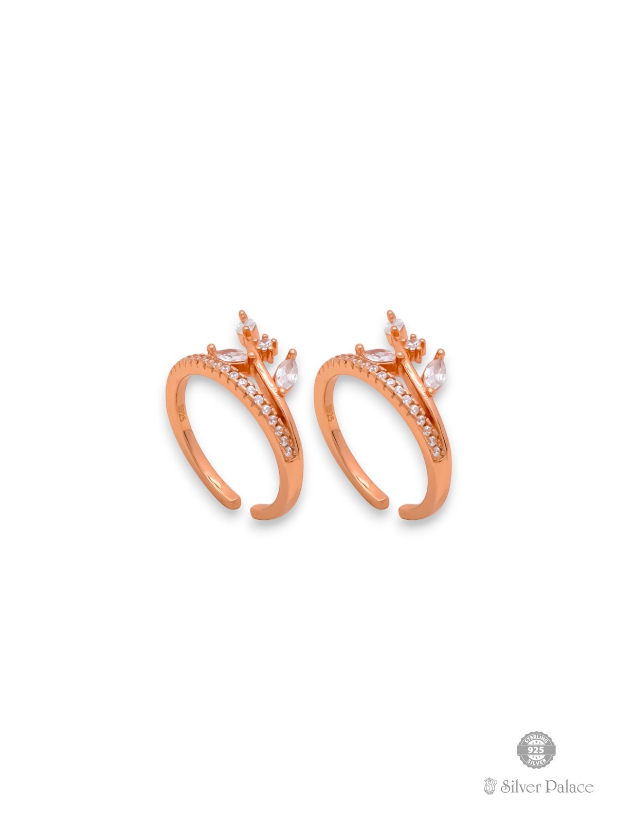 925 SILVER ROSE GOLD POLISHED LEAF DESIGN TOE RING FOR GIRLS SHEYA COLLECTION 