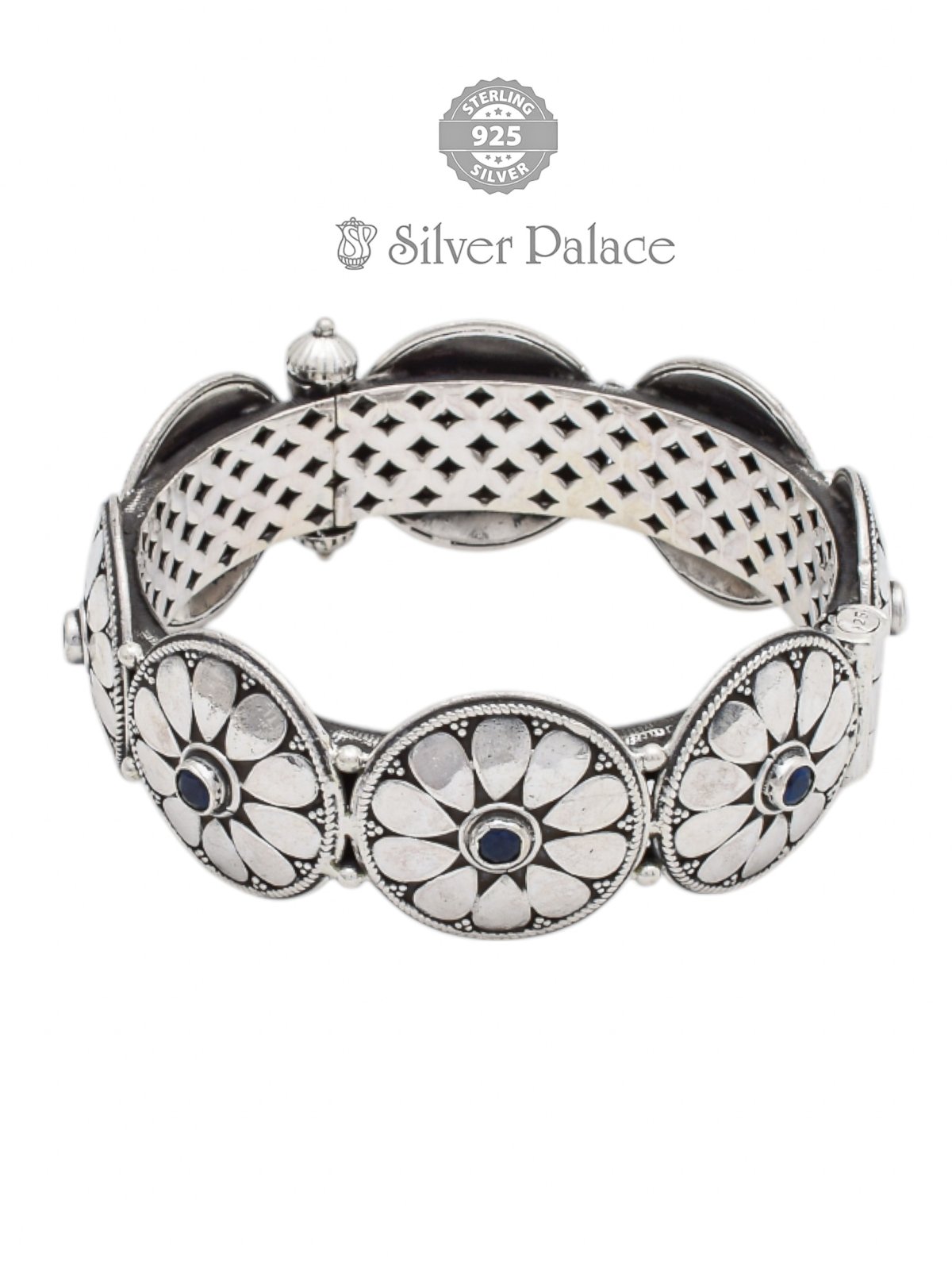925 Oxidised Silver Floral Engraved Kada For Women Mannj Collection
