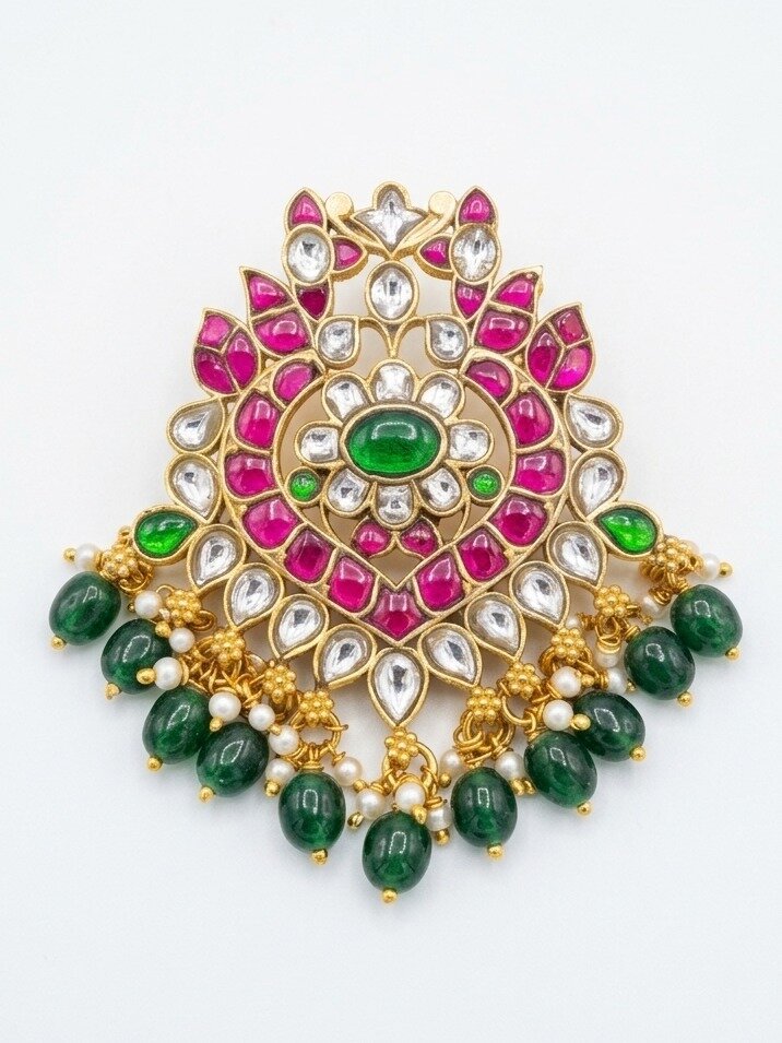 SPINAL STONE STUDDED GOLD POLISHED SILVER PENDANT FOR GIRLS ANITE COLLECTION