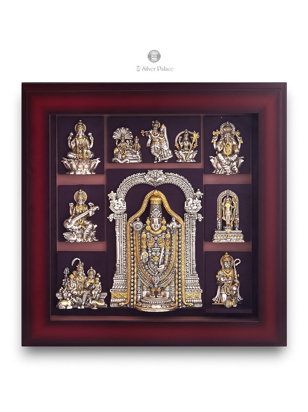 925 SILVER GOLD POLISHED BALAJI WITH ALL GOD 2 in 1 PHOTO FRAME LAKSH COLLECTION