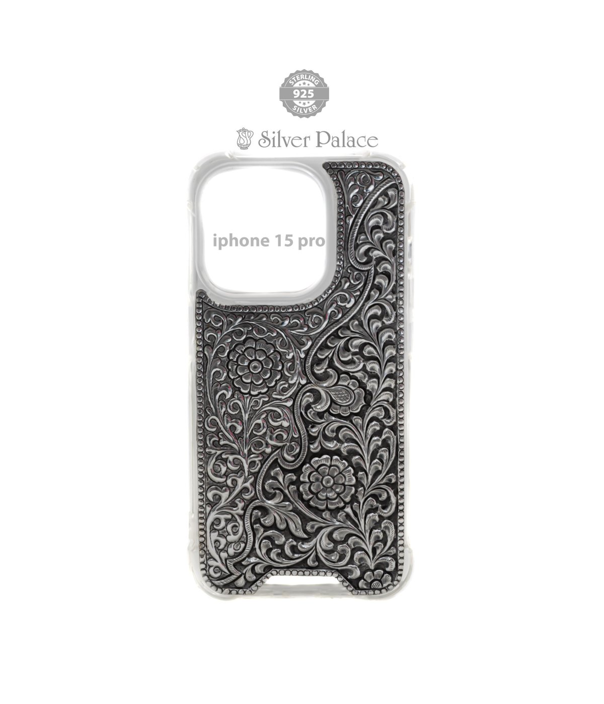 925 SILVER WITH SILICON CASE FOR IPHONE 15 PRO 