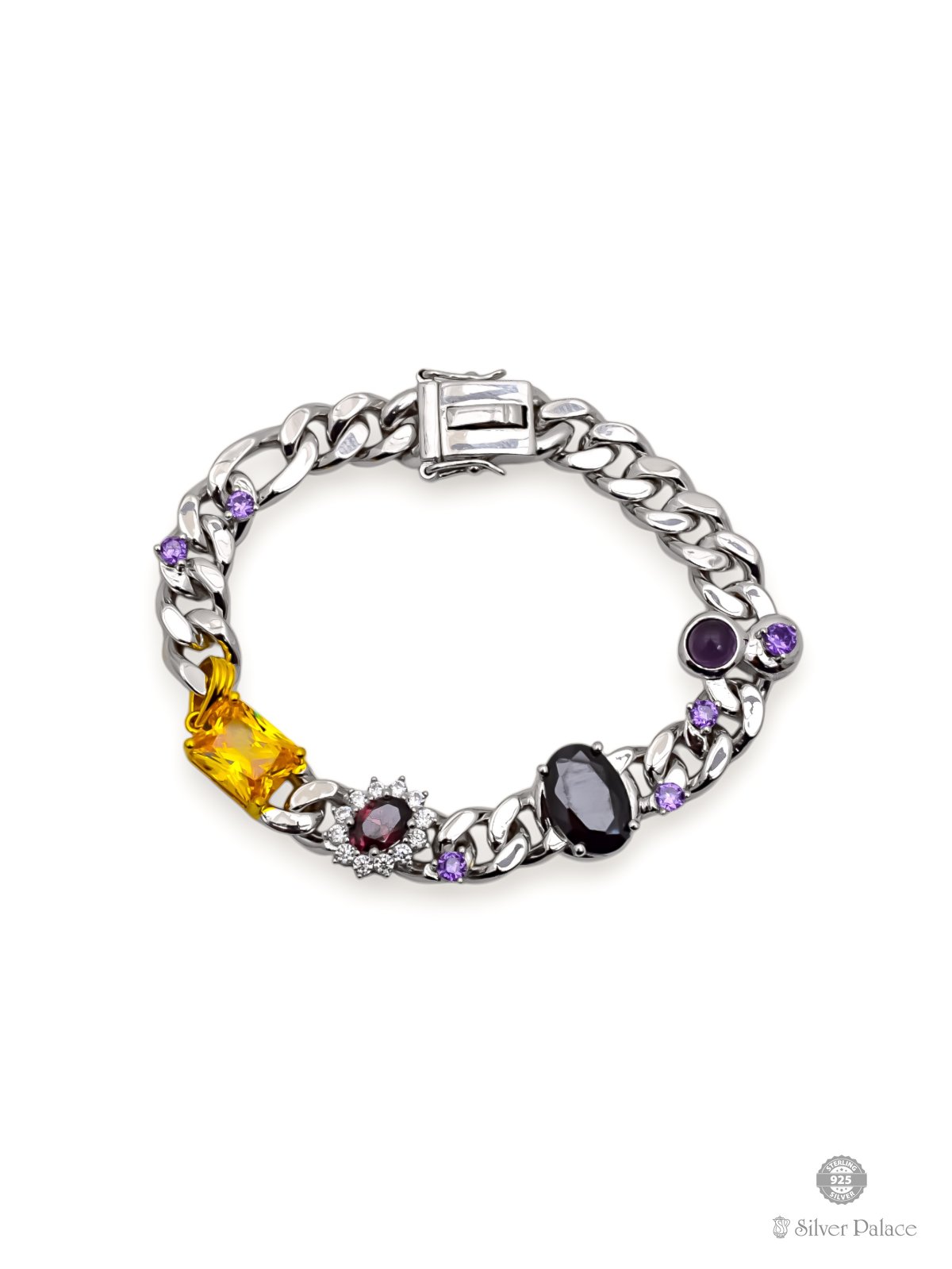 925 STERLING SILVER MULTI COLOR STONES CHAIN TYPE BRACELET FOR GIRLS PRITTI COLLECTION 