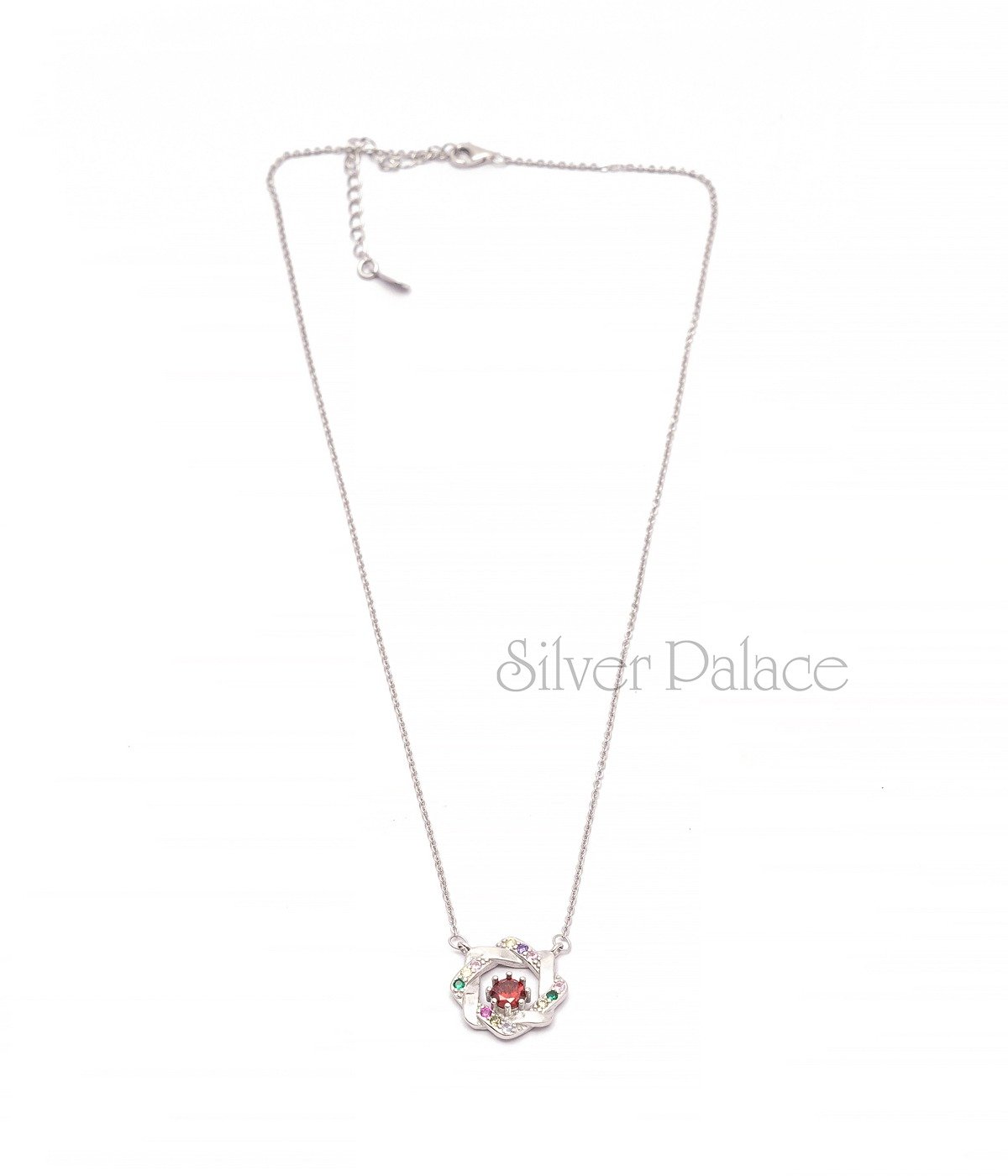 92.5 STERLING SILVER ROSE SHAPED STONE STUDDED PENDANT