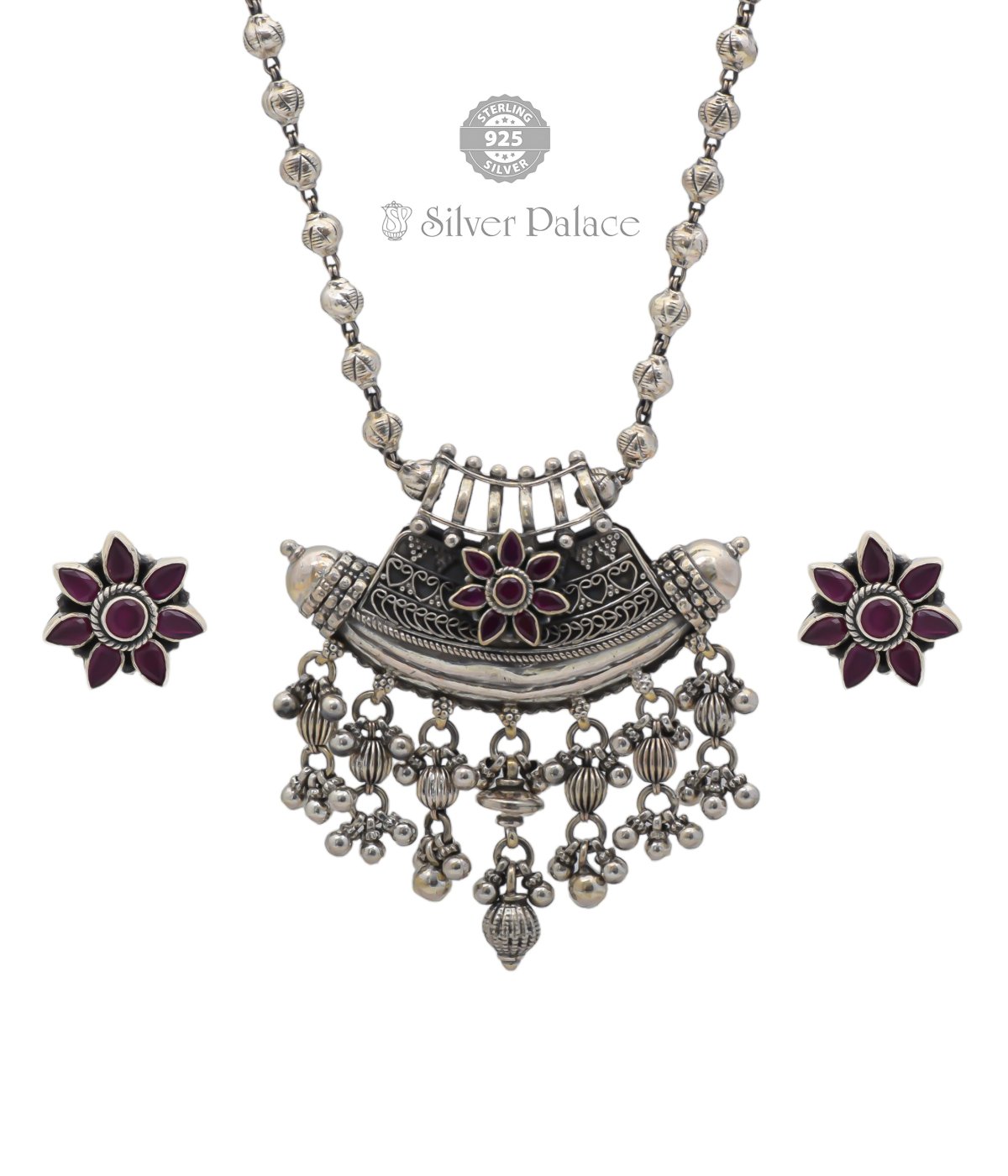OXIDIZED SILVER STYLISH NECKLACE  WITH EARRING SET FOR  PARTY WEAR 