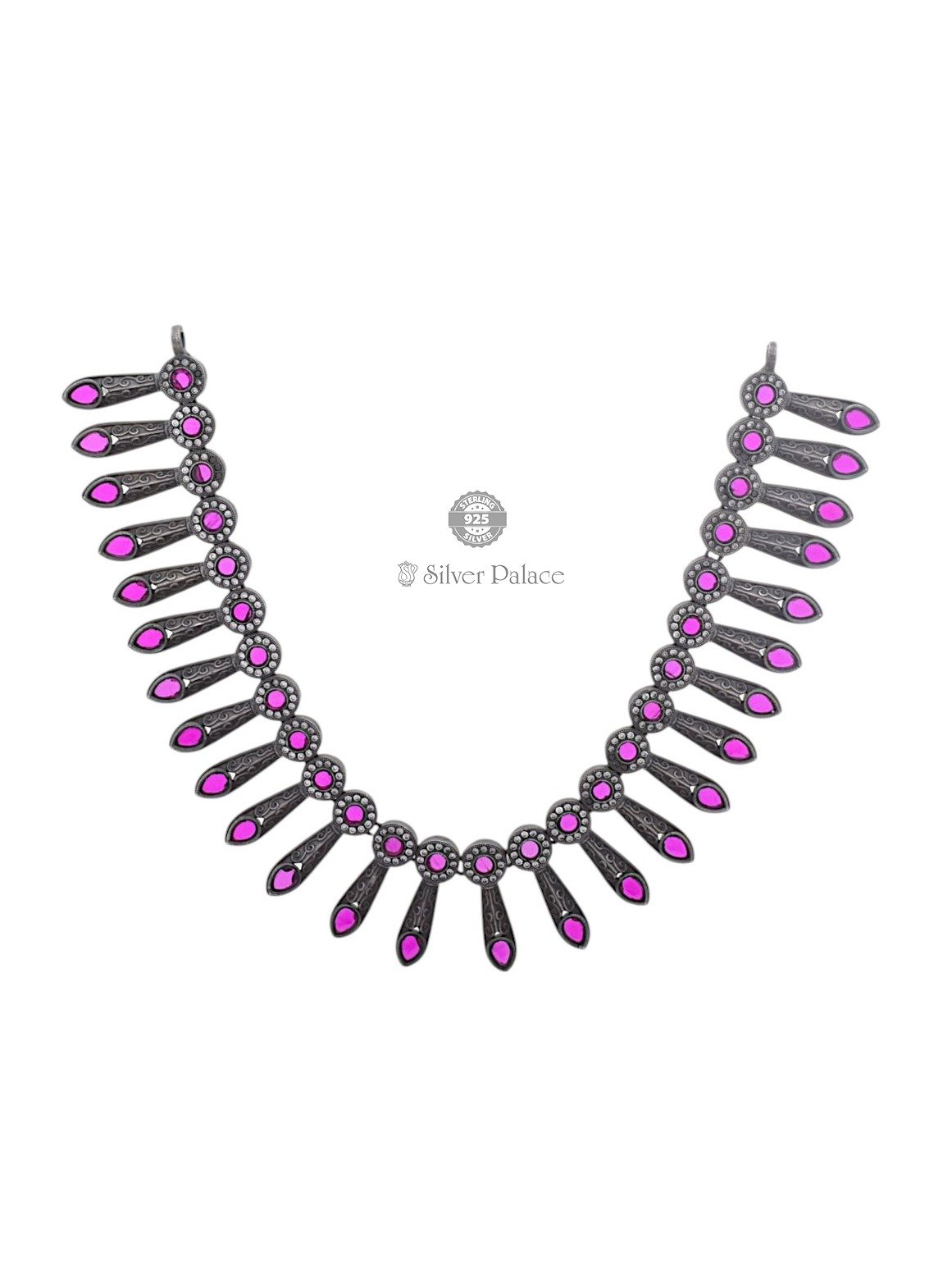 92.5 OXIDISED SILVER MANNJ COLLECTION RUBY STONE STUDDED NECKLACE 