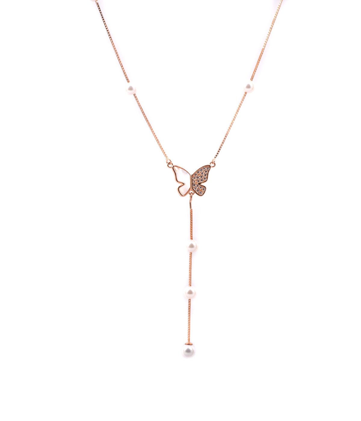  925 Sterling Silver Rose Gold Drop String Butterfly chain With Pearls for womens and girls