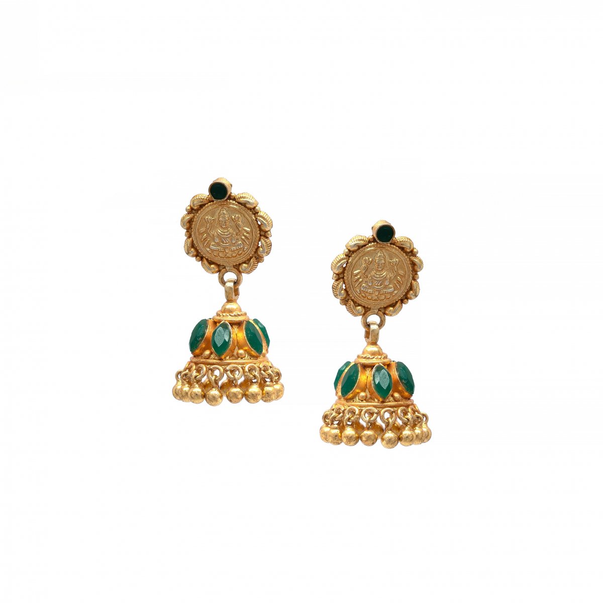 PURE SILVER GOLD PLATED TRADITIONAL COIN KAASU JHUMKI FOR GIRLS 