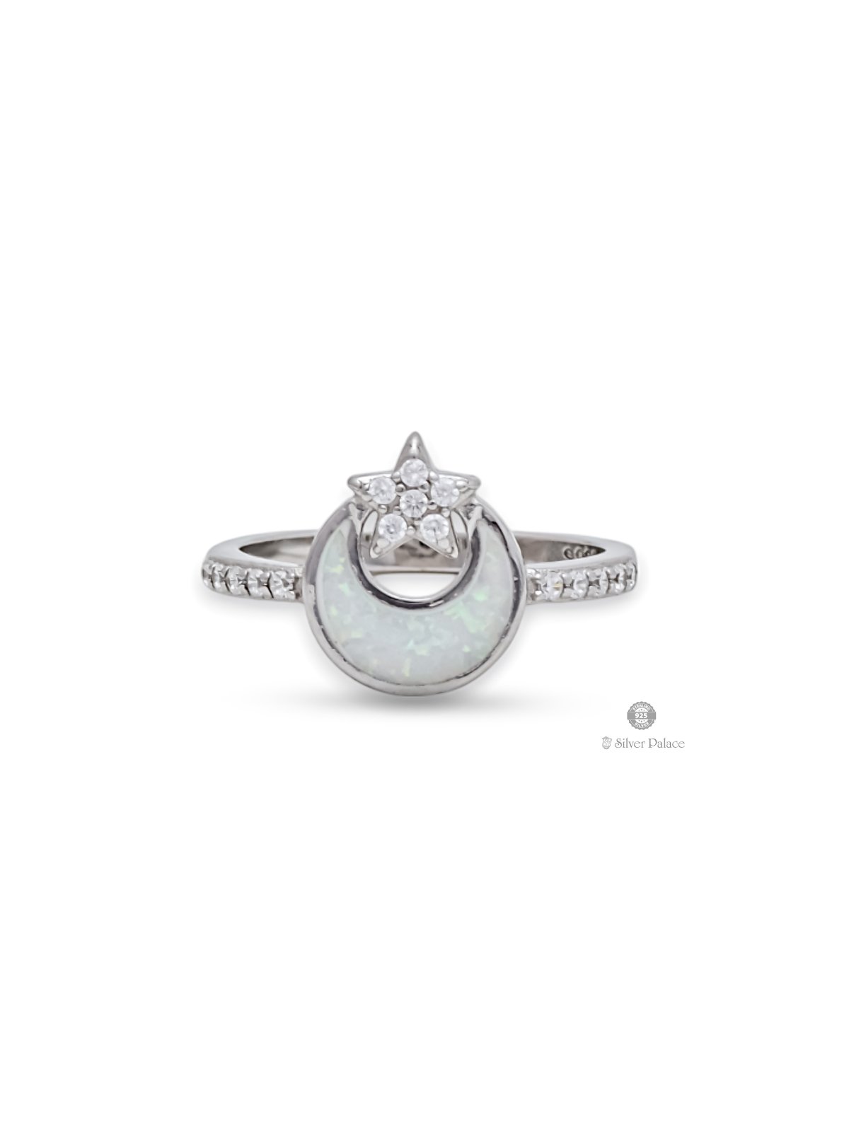 925 Sterling Silver Moon With Star Design Ring For Girls Puya