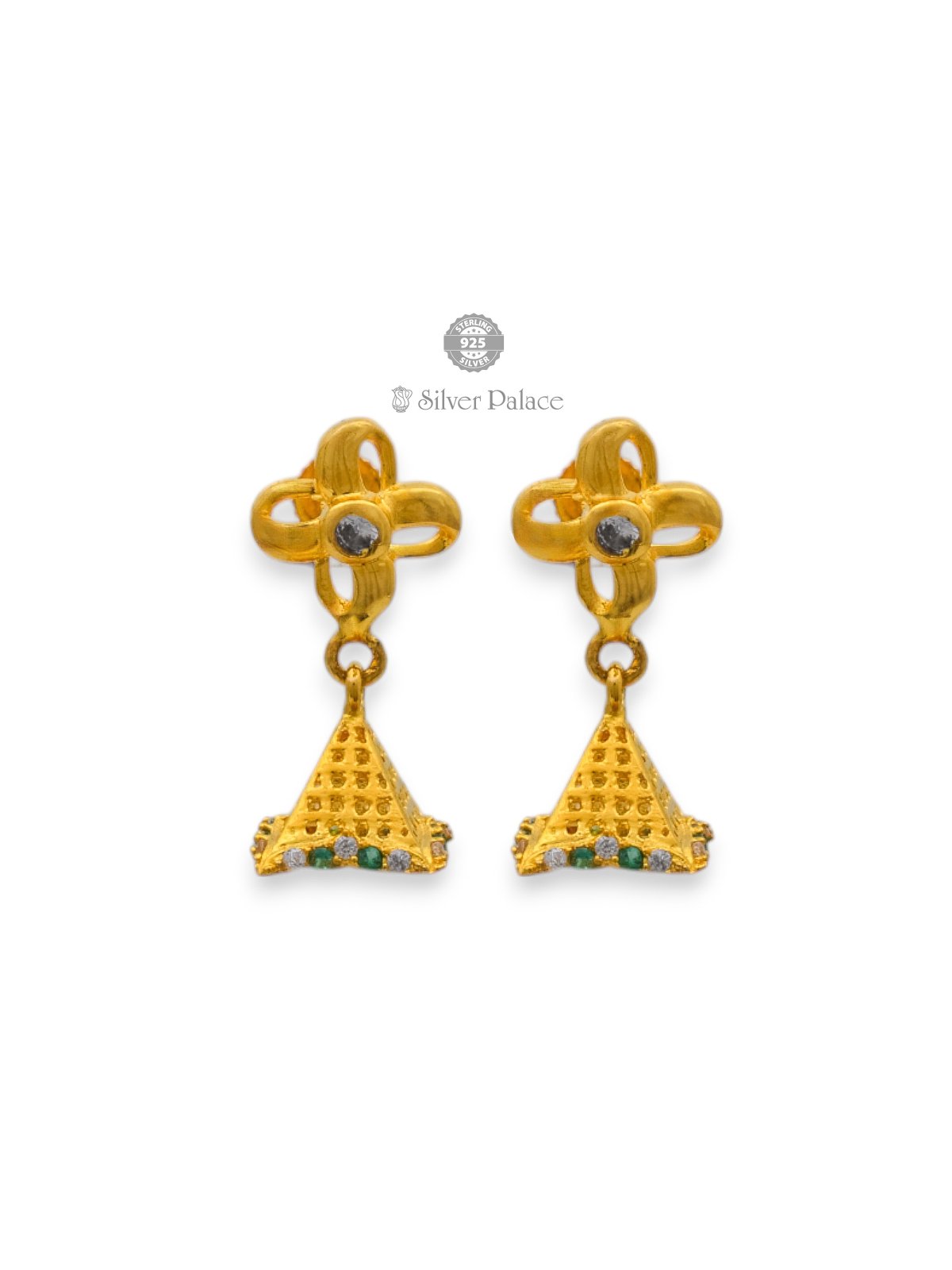 925 SILVER GOLD POLISH FLORAL WITH CONE SHAPE JHUMKA FOR GIRLS ANITE COLLECTION 