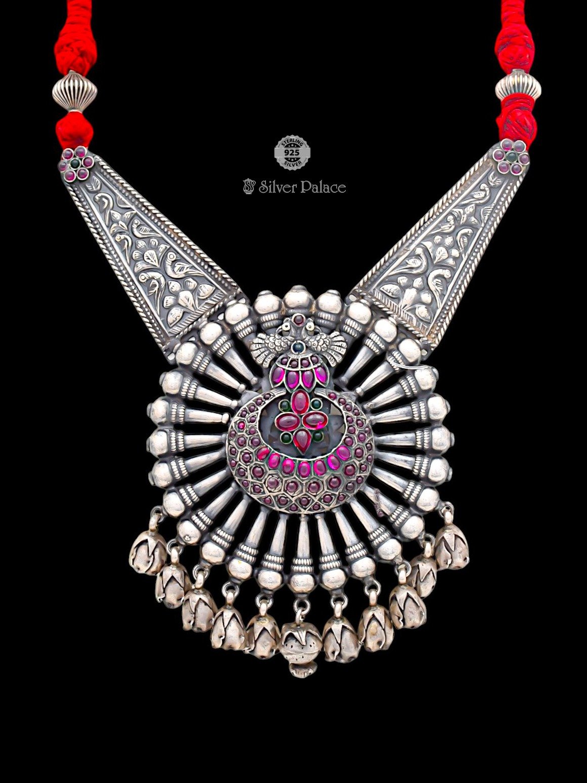 92.5 OXIDIZED SILVER MANNJ COLLECTION PINK STONE NECKLACE FOR WOMEN