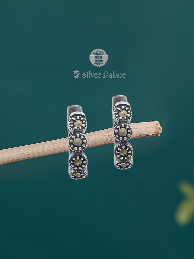 925 STERLING SILVER ROUND TYPE MARCA DESIGN EARRING FOR WOMEN PRITE COLLECTION 
