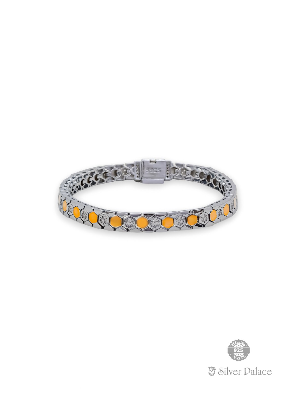 925 SILVER HEXAGON DESIGN 2 TONE BRACELET FOR LADIES URBANE COLLECTION 