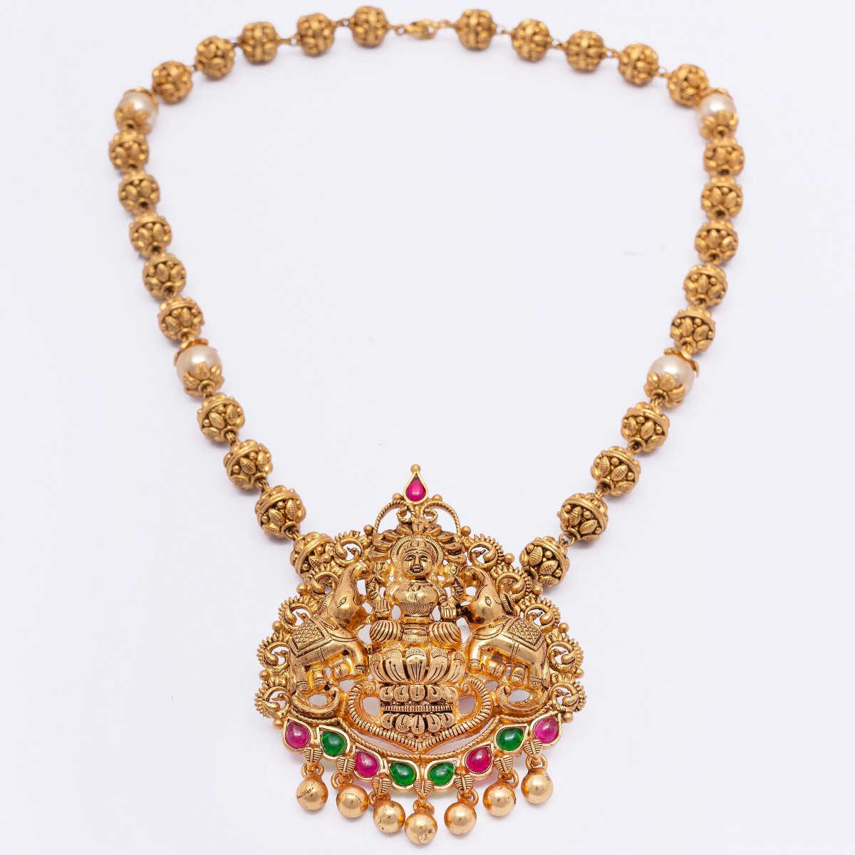 GOLD PLATED LONG HARAM LAKSHMI TRADITIONAL NECKLACE FOR GIRLS 