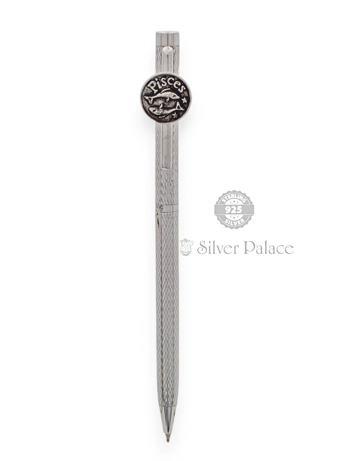 92.5  PURE SILVER BALLPOINT PEN WITH PISCES DESIGN WRITING INSTRUMENT