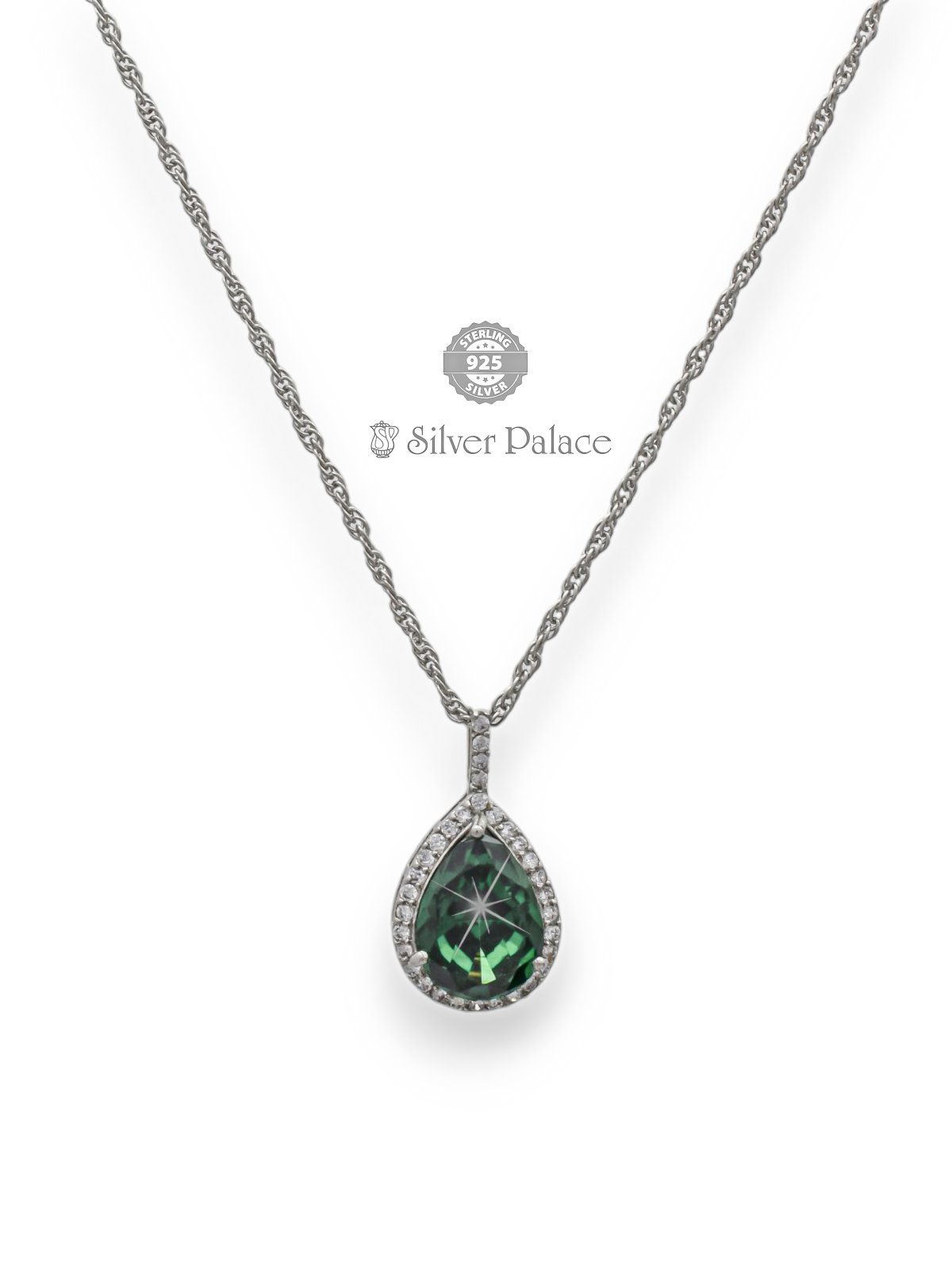 92.5 STERLING SILVER STYLISH GREEN STONE CHAIN FOR WOMEN PUYA COLLECTION