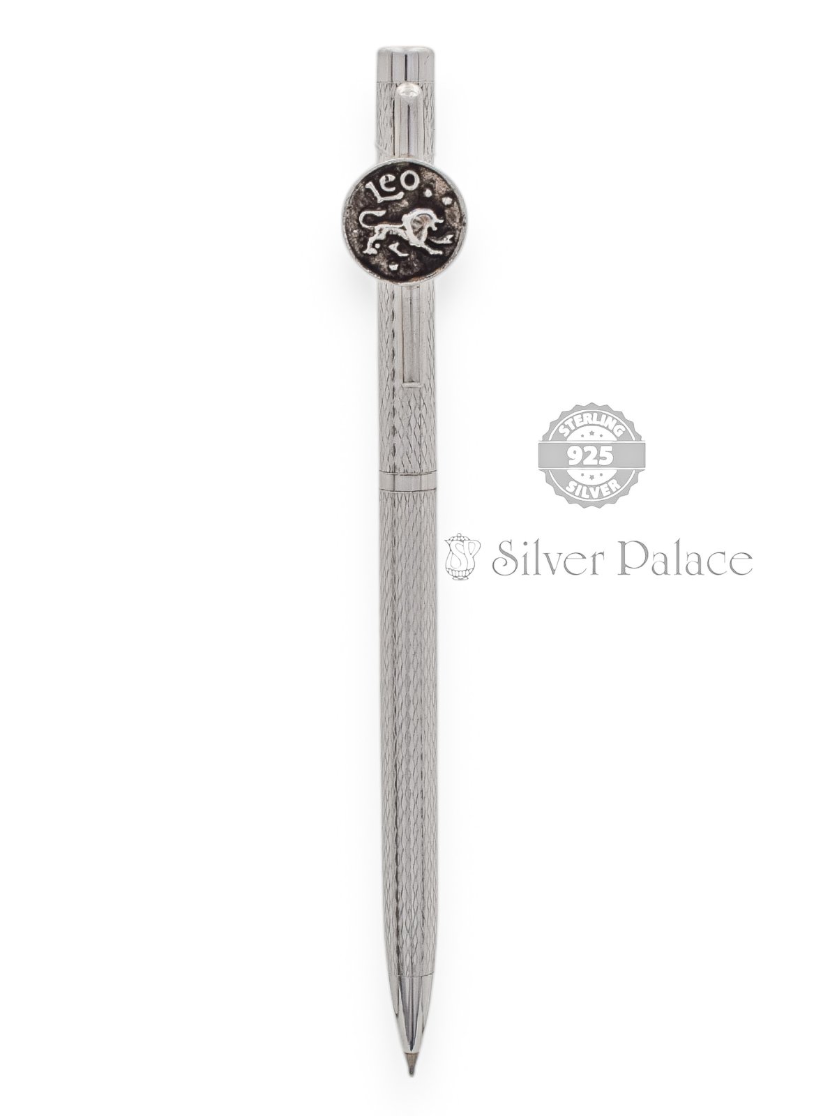 999 PURE SILVER BALLPOINT PEN WITH LEO DESIGN WRITING INSTRUMENT