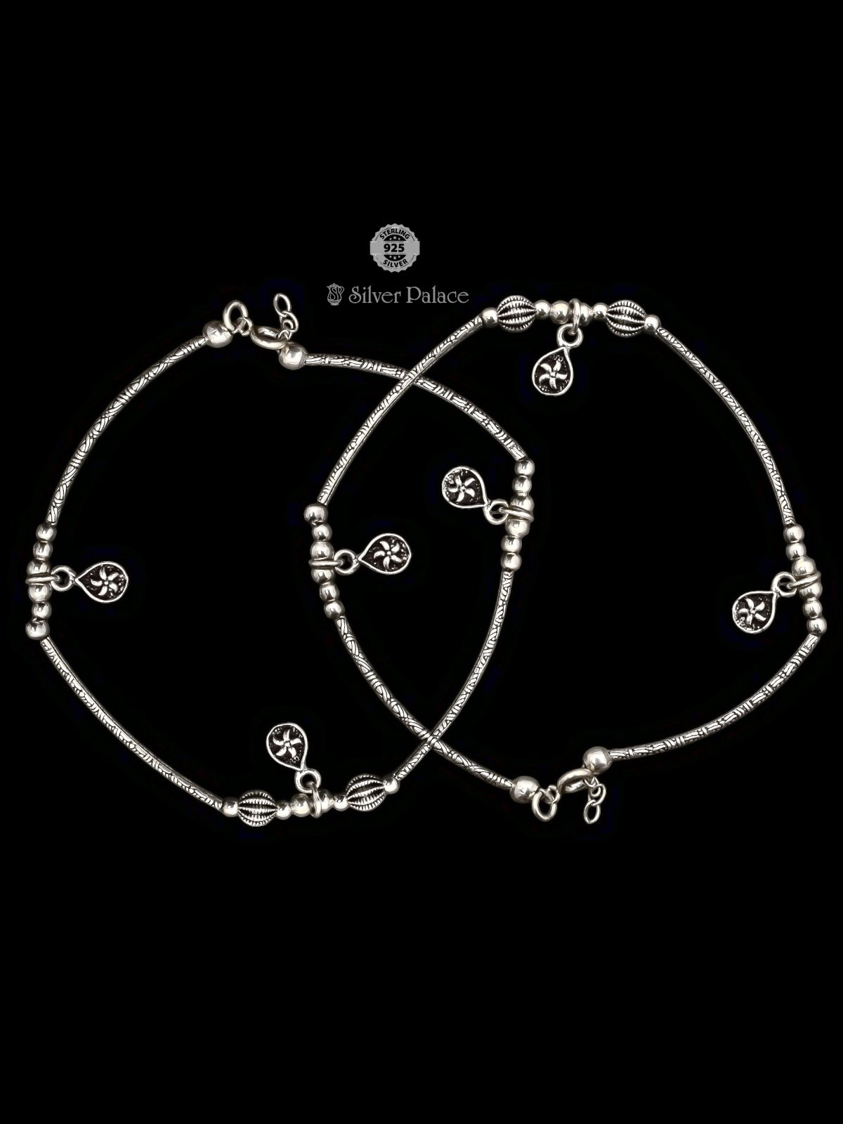 925 SILVER FLORAL HANGING ANKLETS FOR GIRLS MAUVE COLLECTION