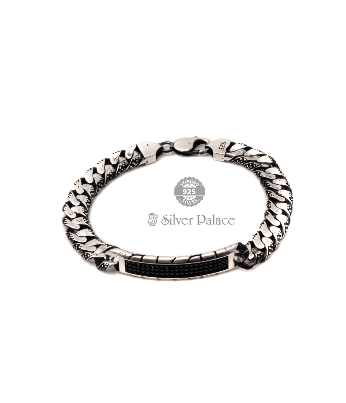  925 Sterling Silver Black Spinel Bracelet FOR MEN
