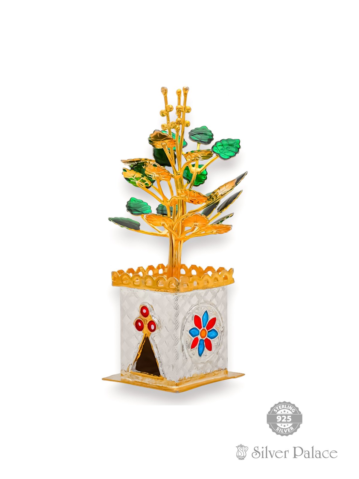 925 SILVER GOLD POLISH ENAMELD TULASI MAADAM FOR POOJA USE 