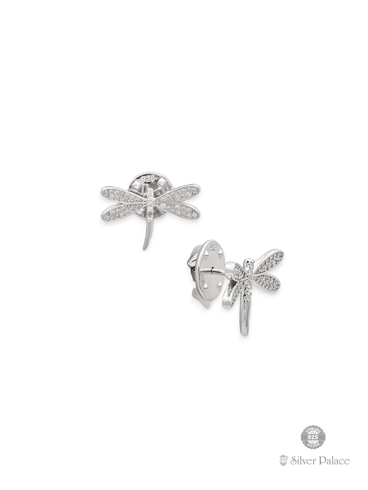 925 STERLING SILVER DRAGON FLY WITH CZ STONES COLLAR BUTTON 