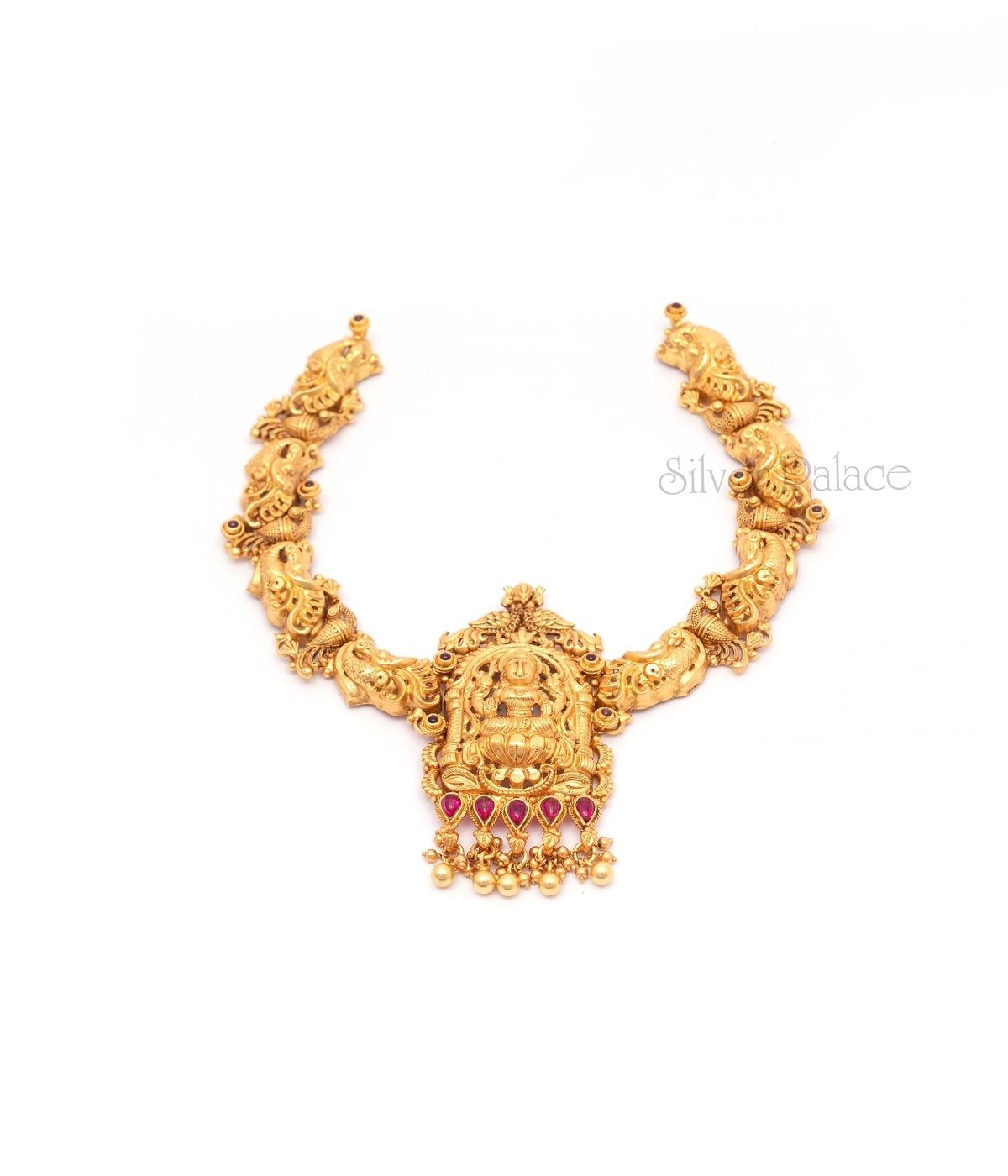 GOLD PLATED TRADITIONAL LAKSHMI NECKLACE GOLDEN BEADS